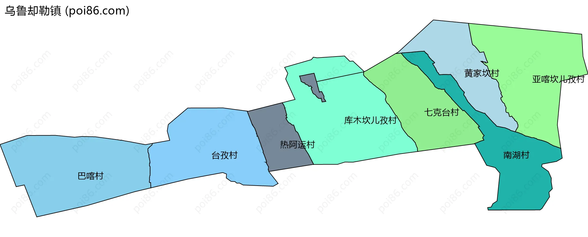 乌鲁却勒镇边界地图(五级行政区划)