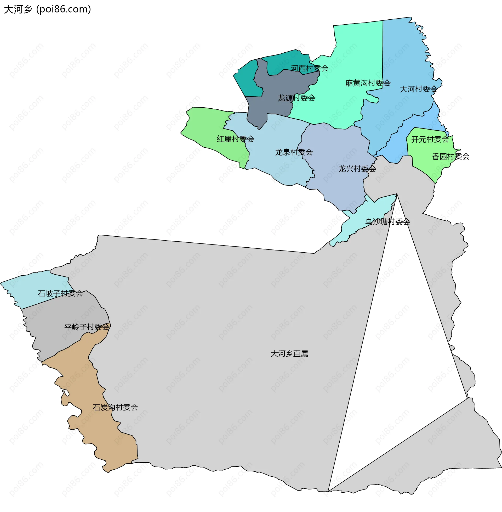 大河乡边界地图(五级行政区划)
