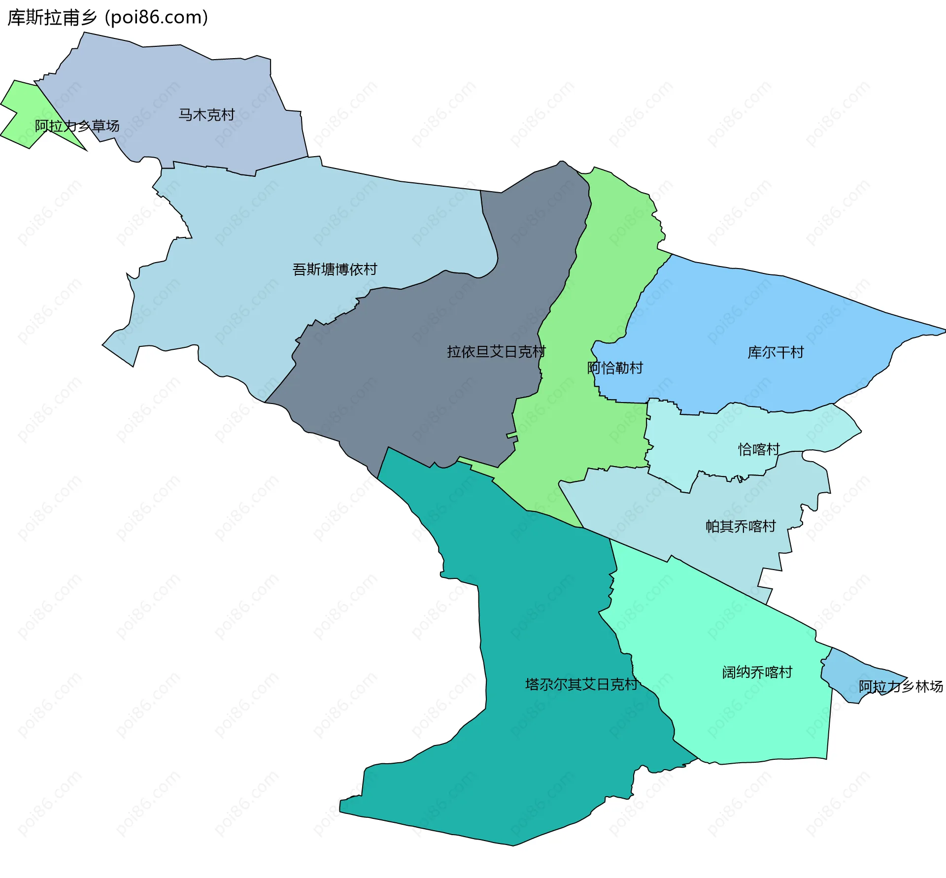 库斯拉甫乡边界地图(五级行政区划)
