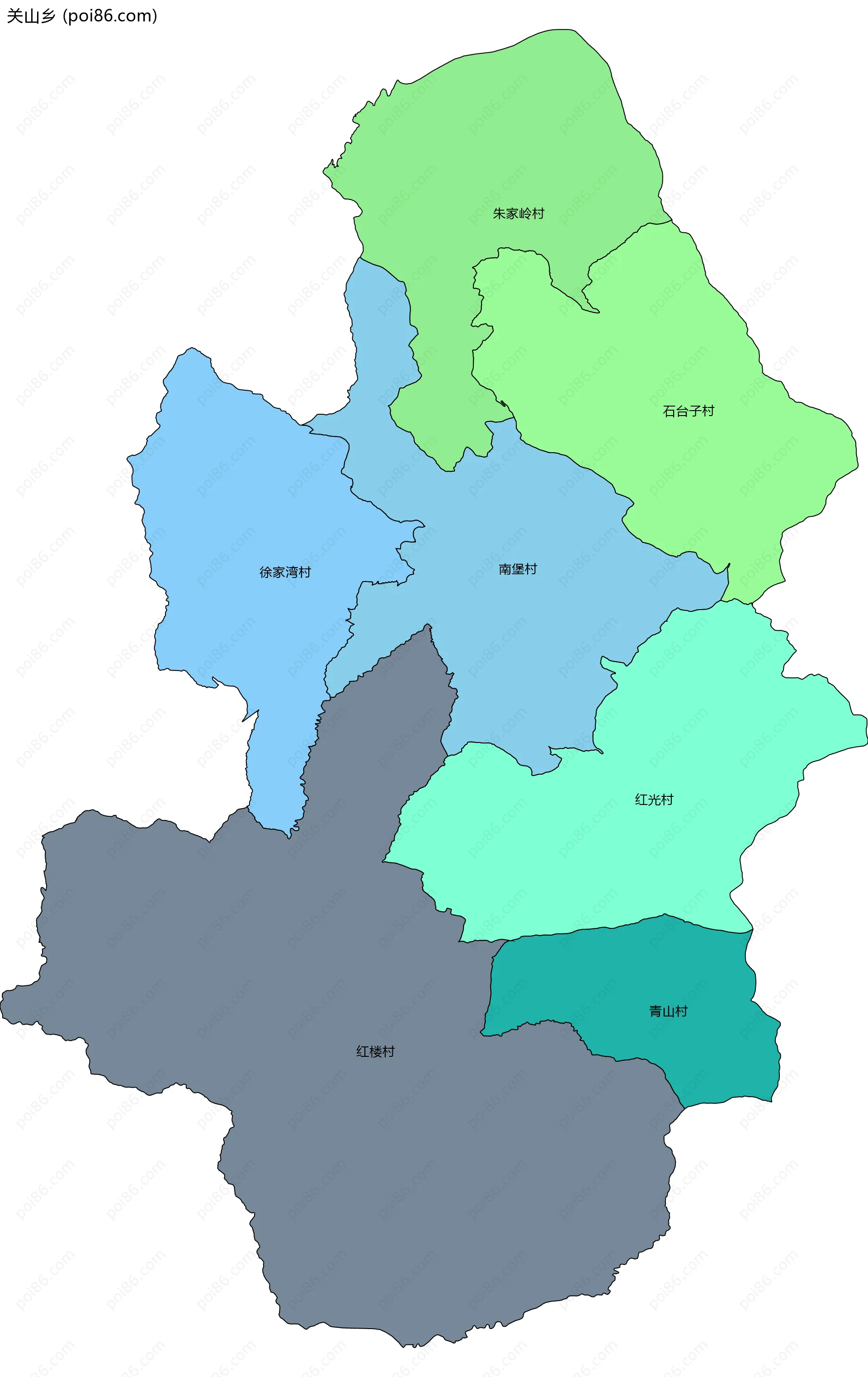 关山乡边界地图(五级行政区划)