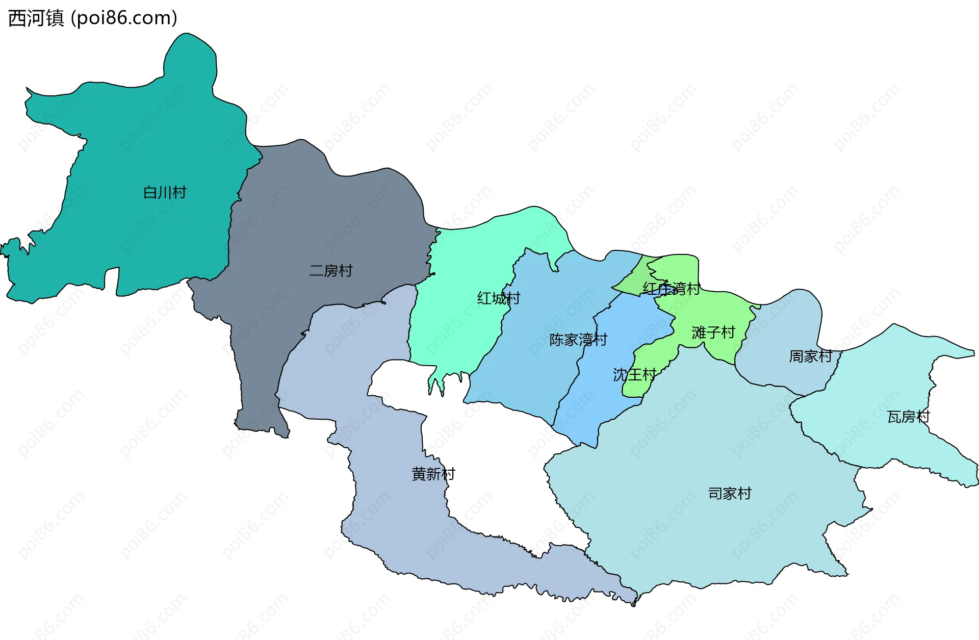 西河镇边界地图(五级行政区划)