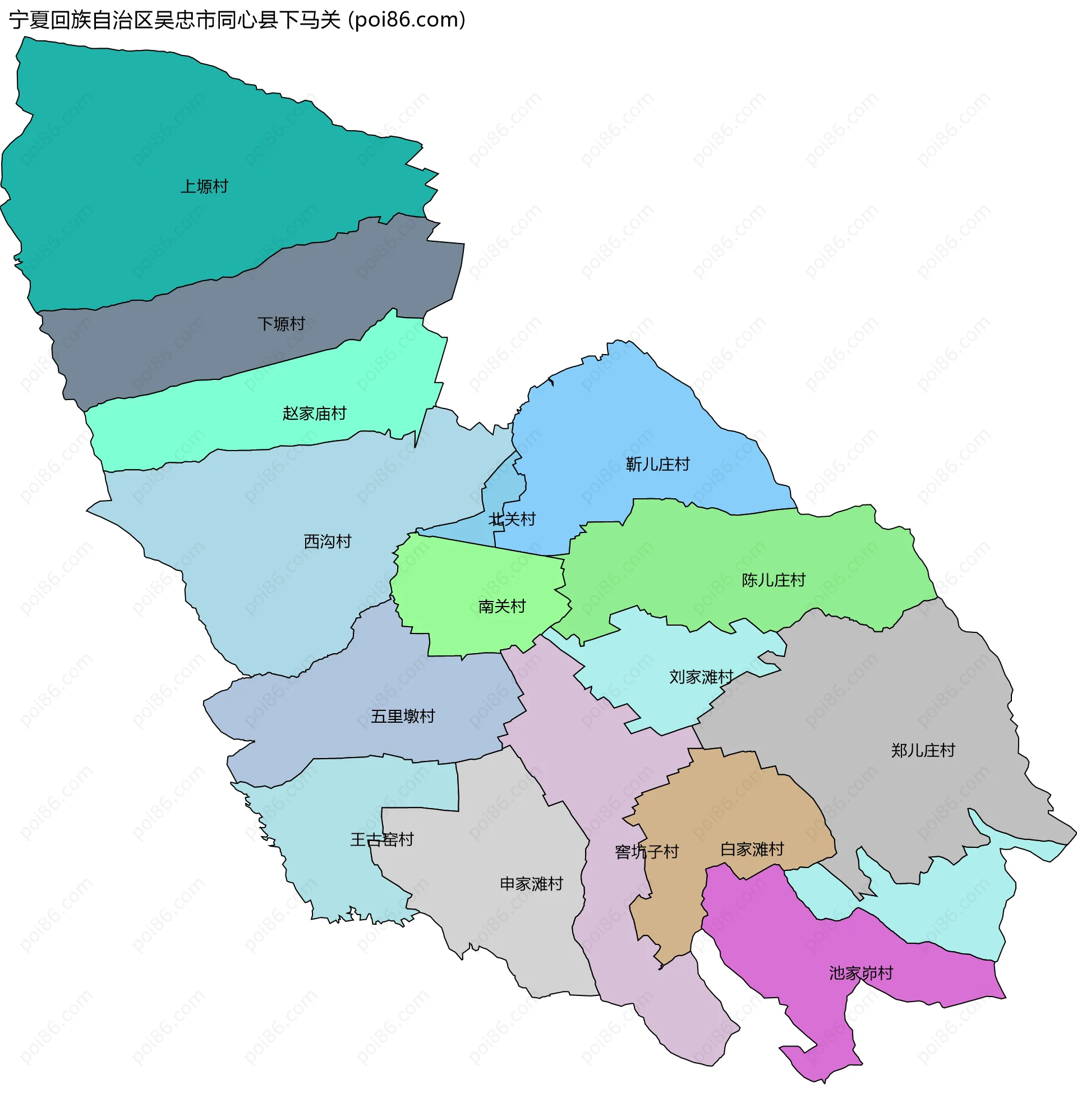 宁夏回族自治区吴忠市同心县下马关边界地图(五级行政区划)