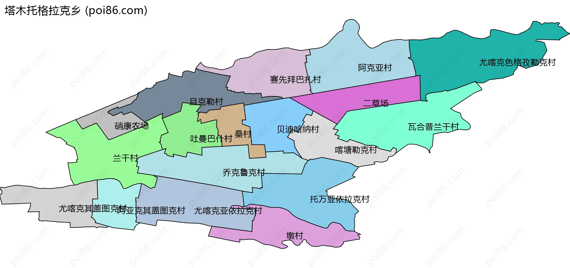 塔木托格拉克乡边界地图(五级行政区划)