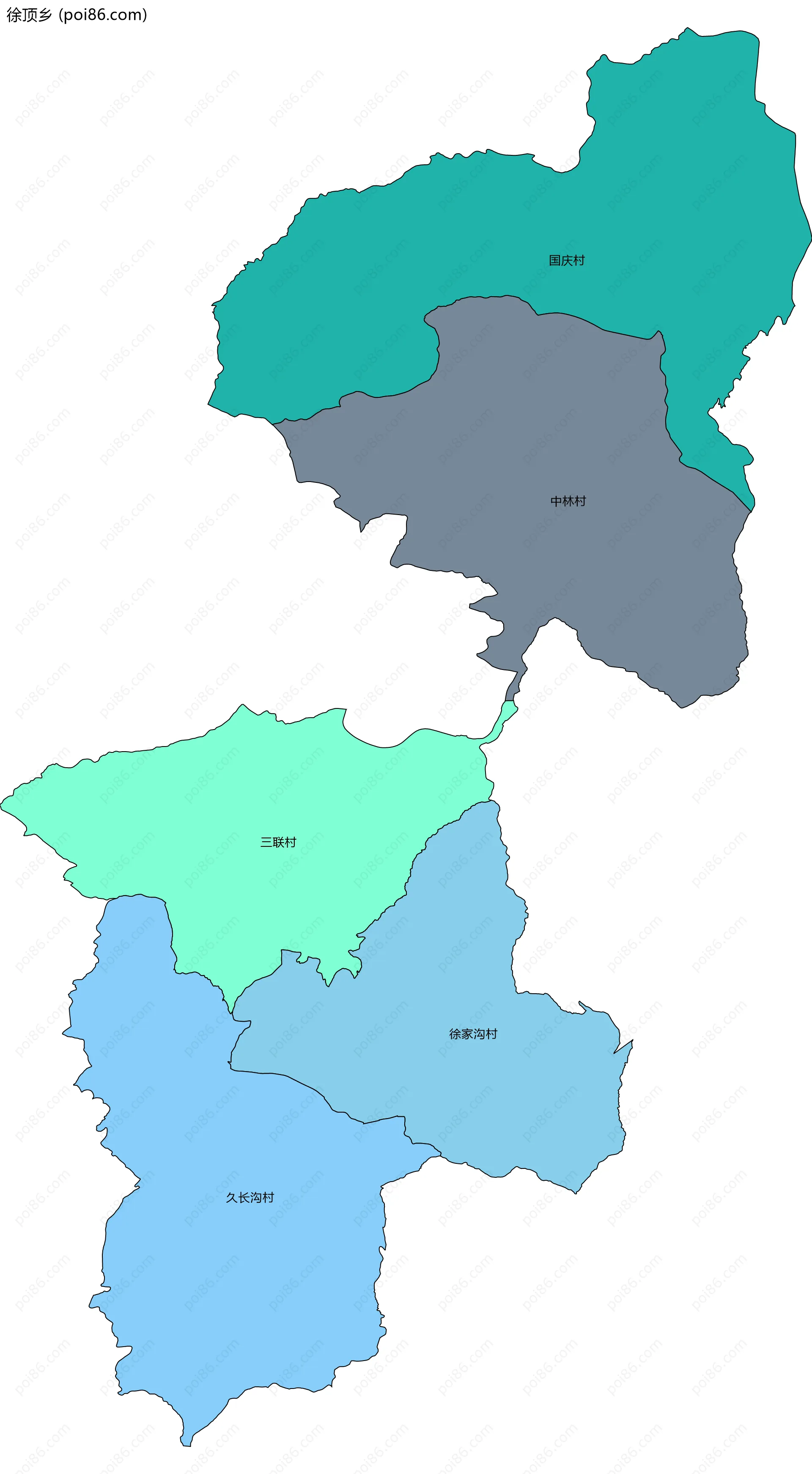 徐顶乡边界地图(五级行政区划)