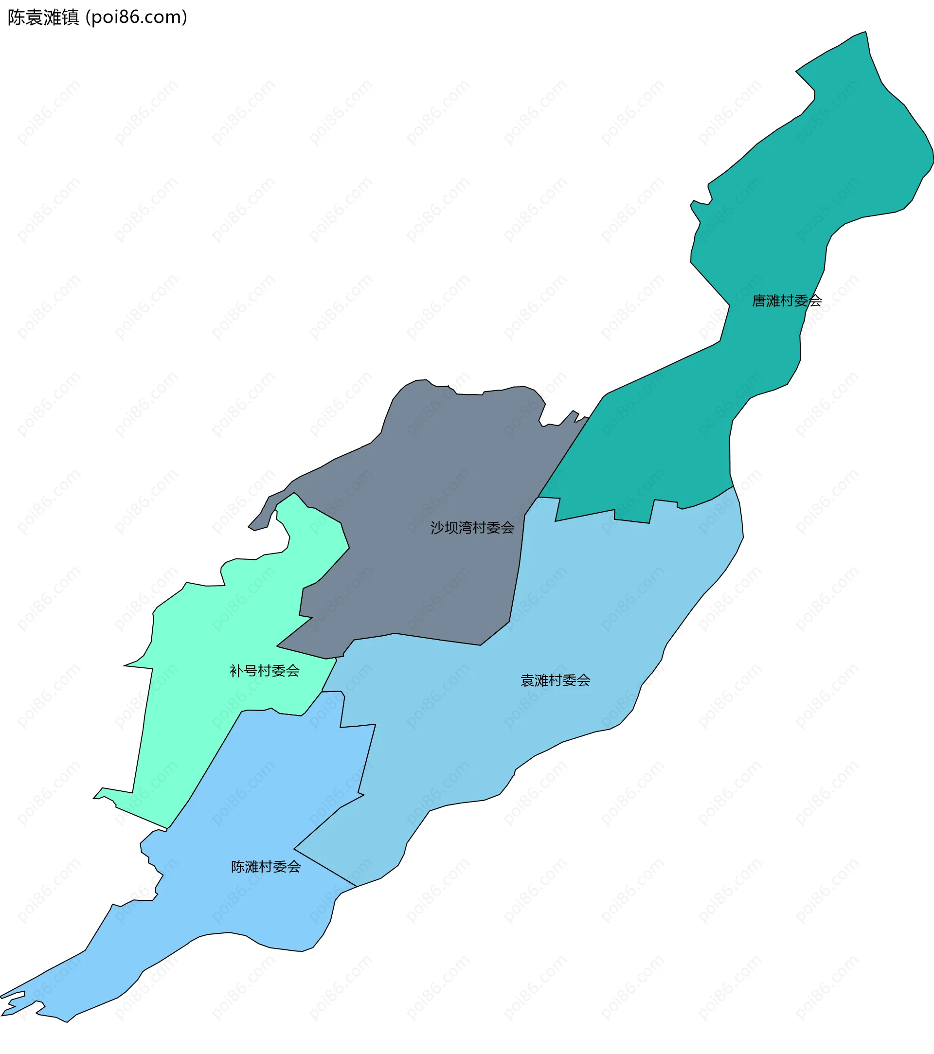 陈袁滩镇边界地图(五级行政区划)