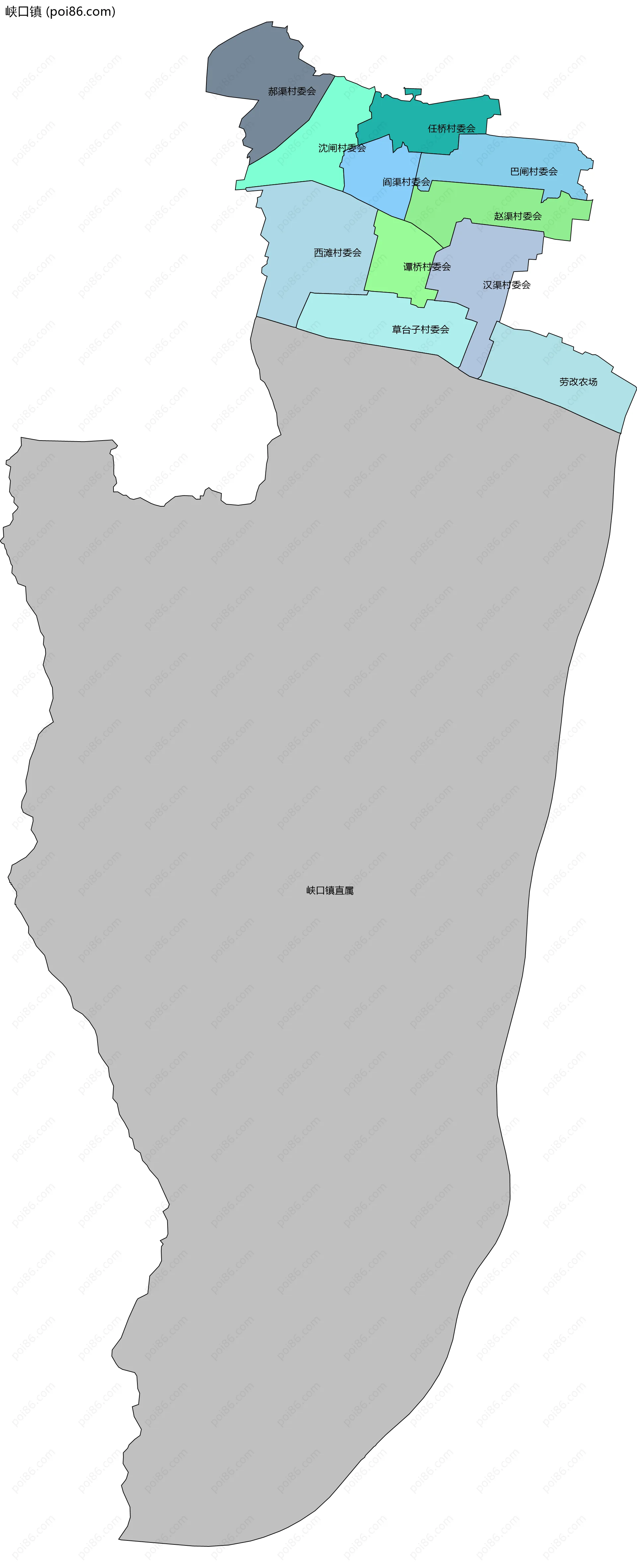 峡口镇边界地图(五级行政区划)