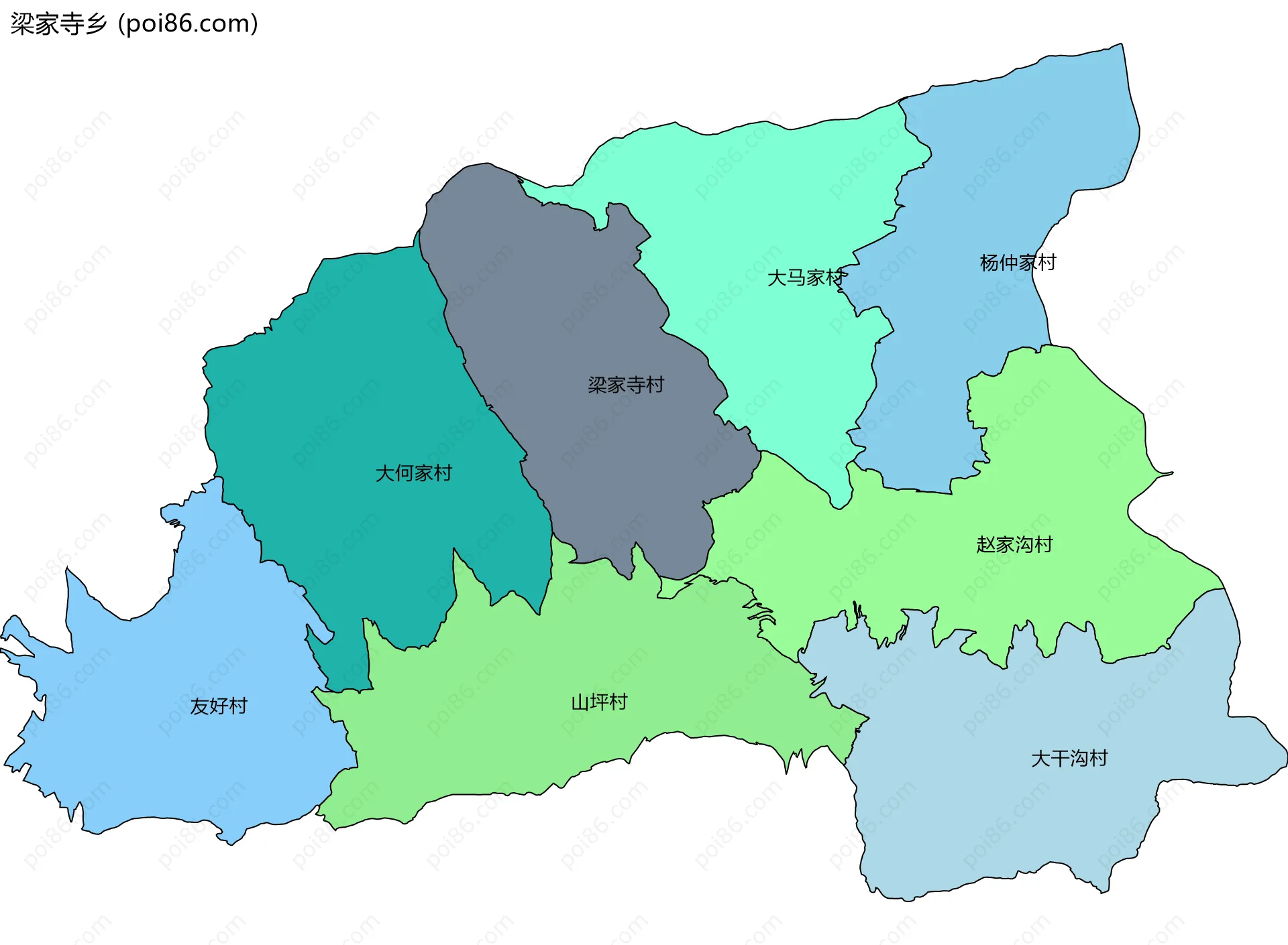 梁家寺乡边界地图(五级行政区划)