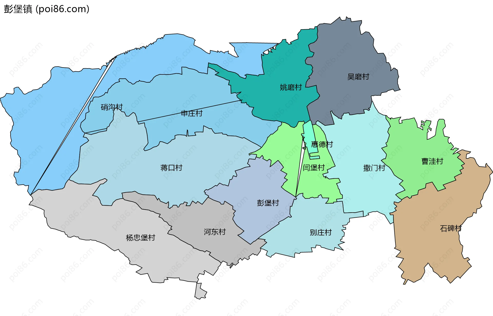 彭堡镇边界地图(五级行政区划)