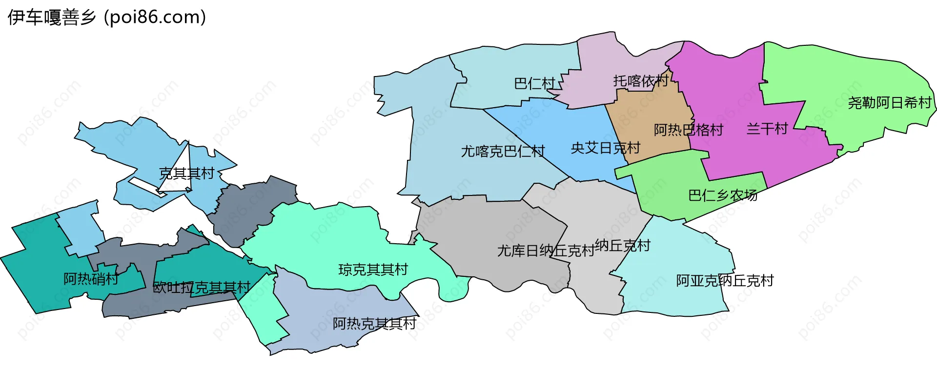 伊车嘎善乡边界地图(五级行政区划)