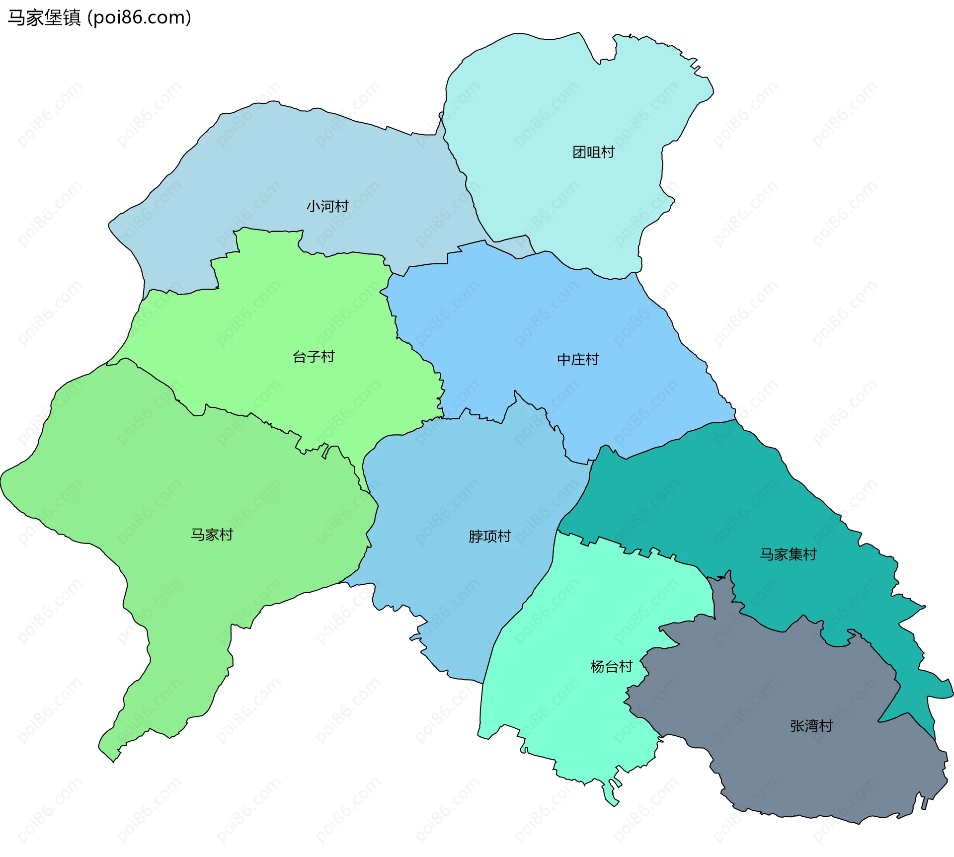 马家堡镇边界地图(五级行政区划)