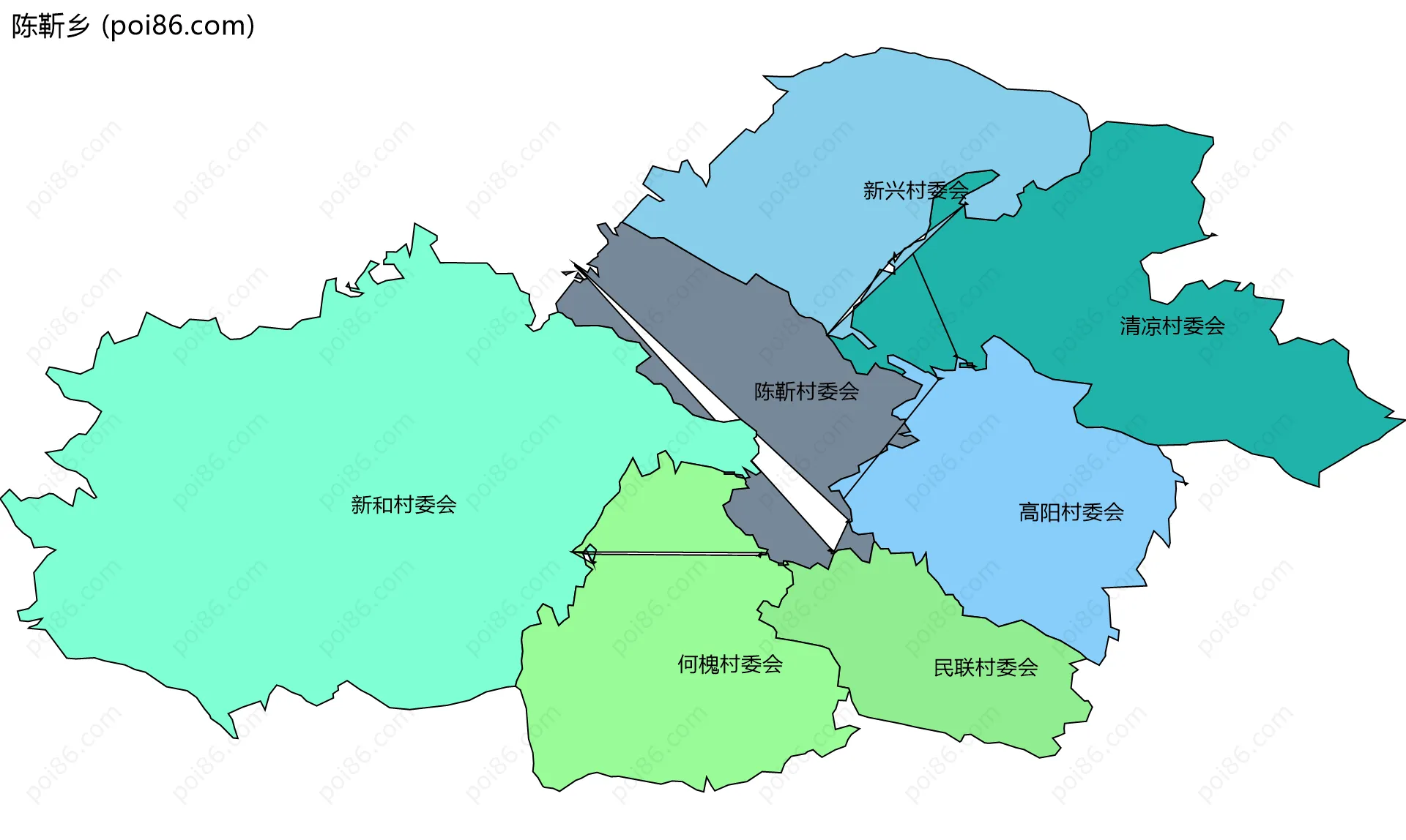 陈靳乡边界地图(五级行政区划)