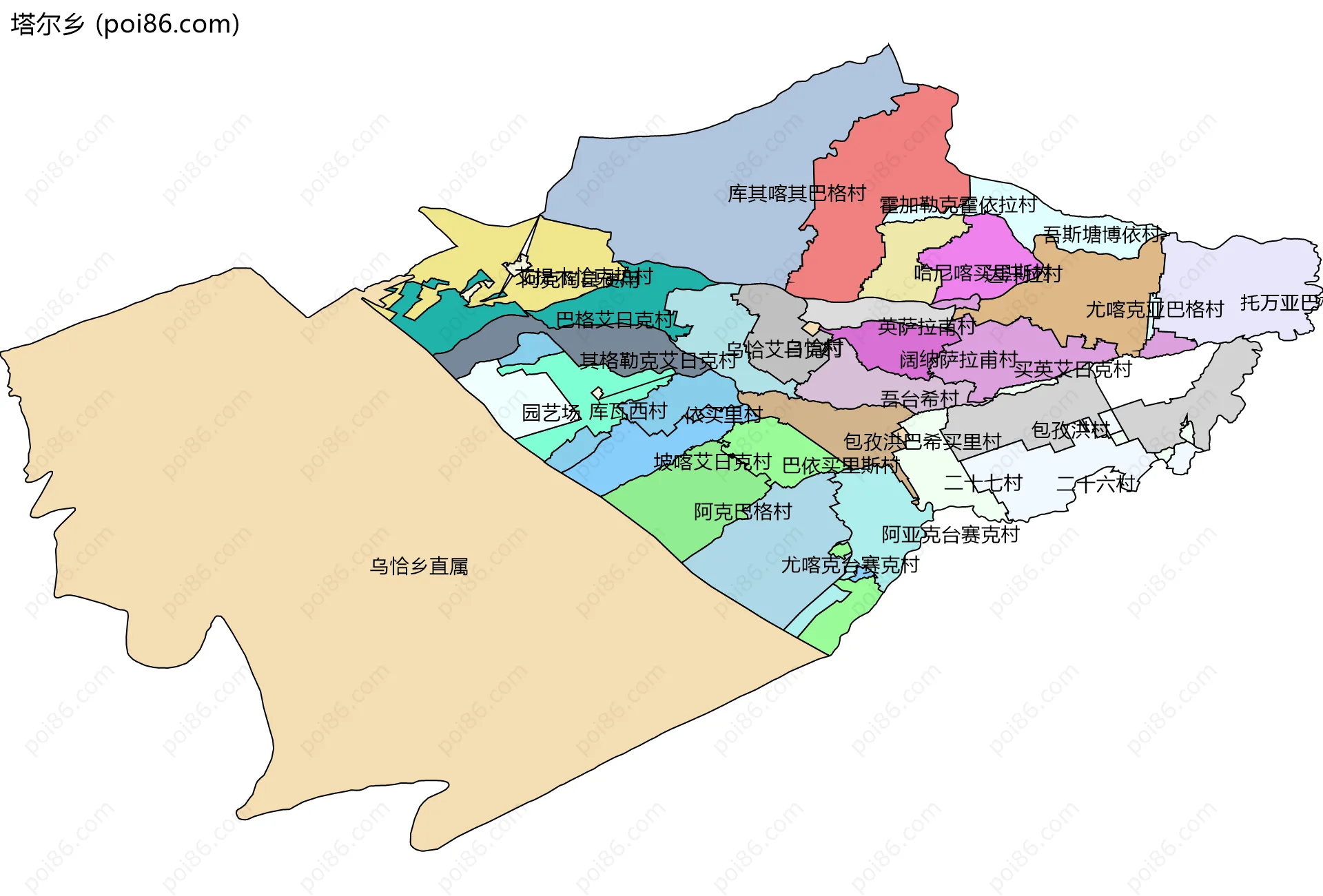 塔尔乡边界地图(五级行政区划)