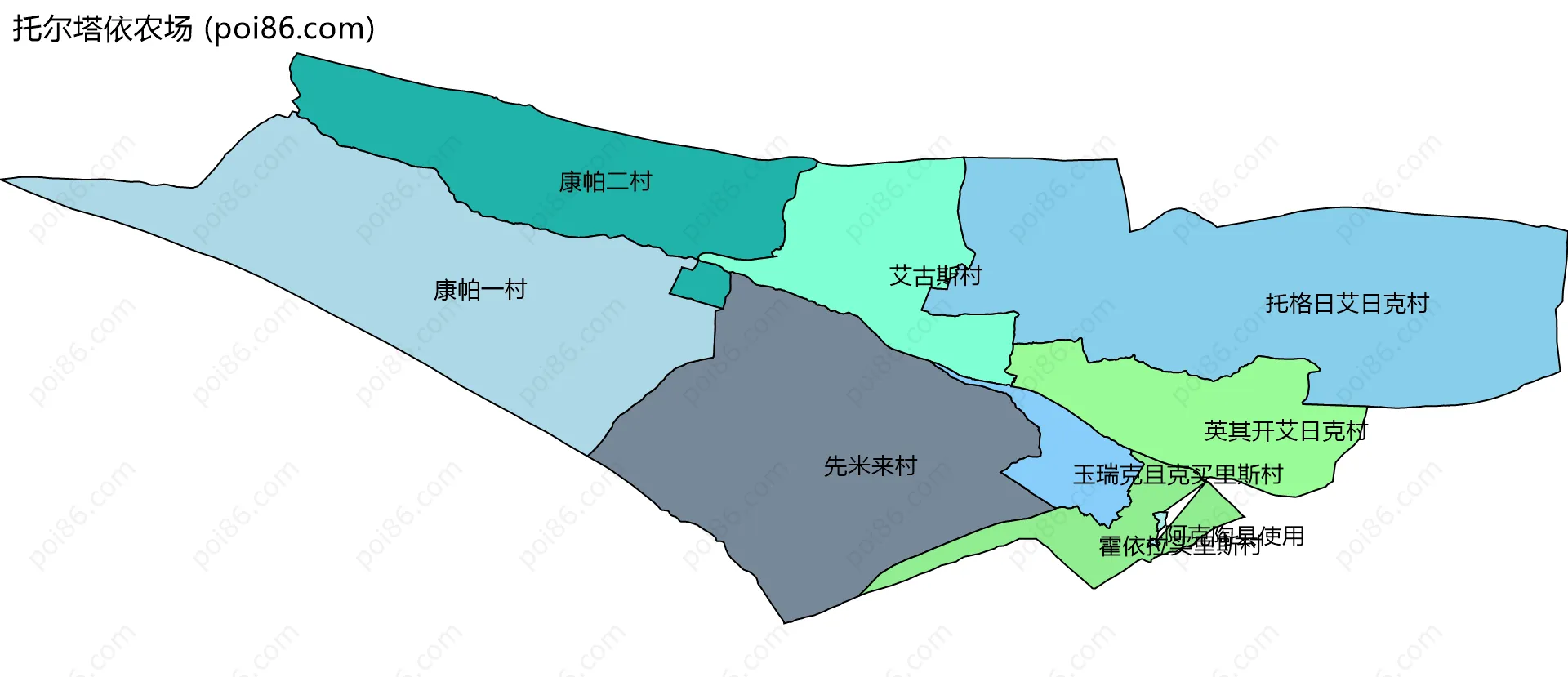 托尔塔依农场边界地图(五级行政区划)