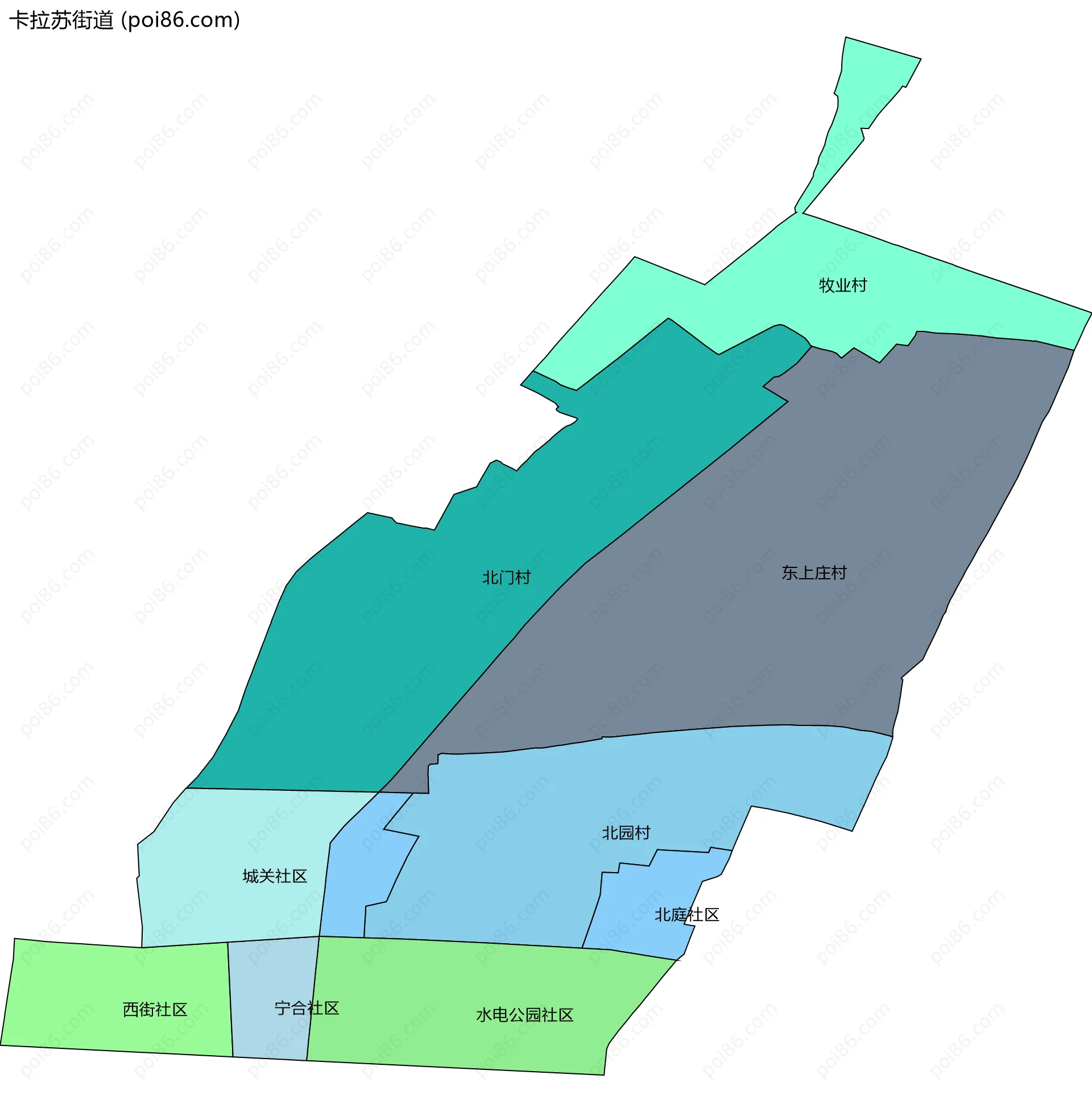 卡拉苏街道边界地图(五级行政区划)