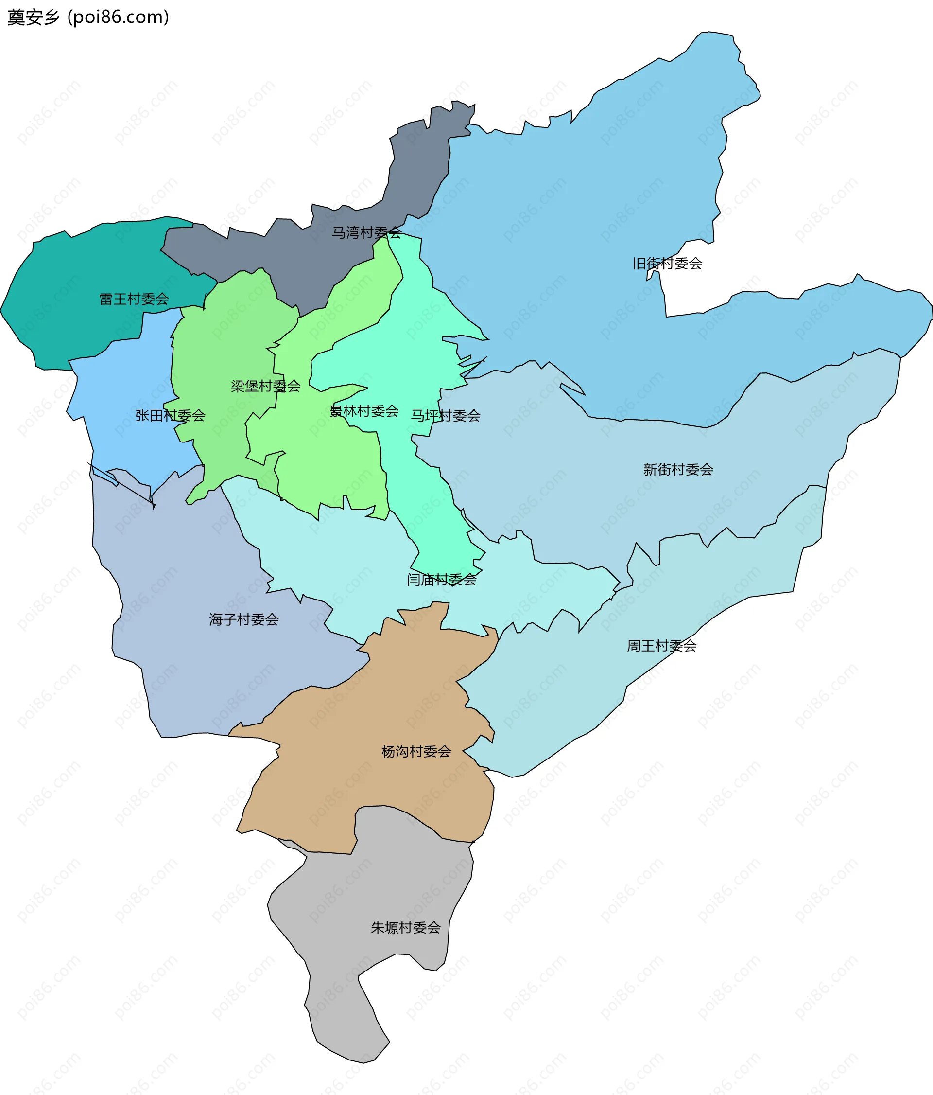 奠安乡边界地图(五级行政区划)