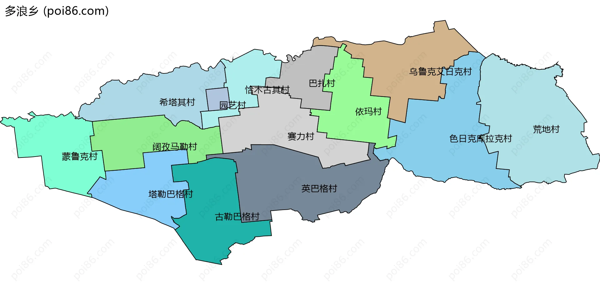 多浪乡边界地图(五级行政区划)