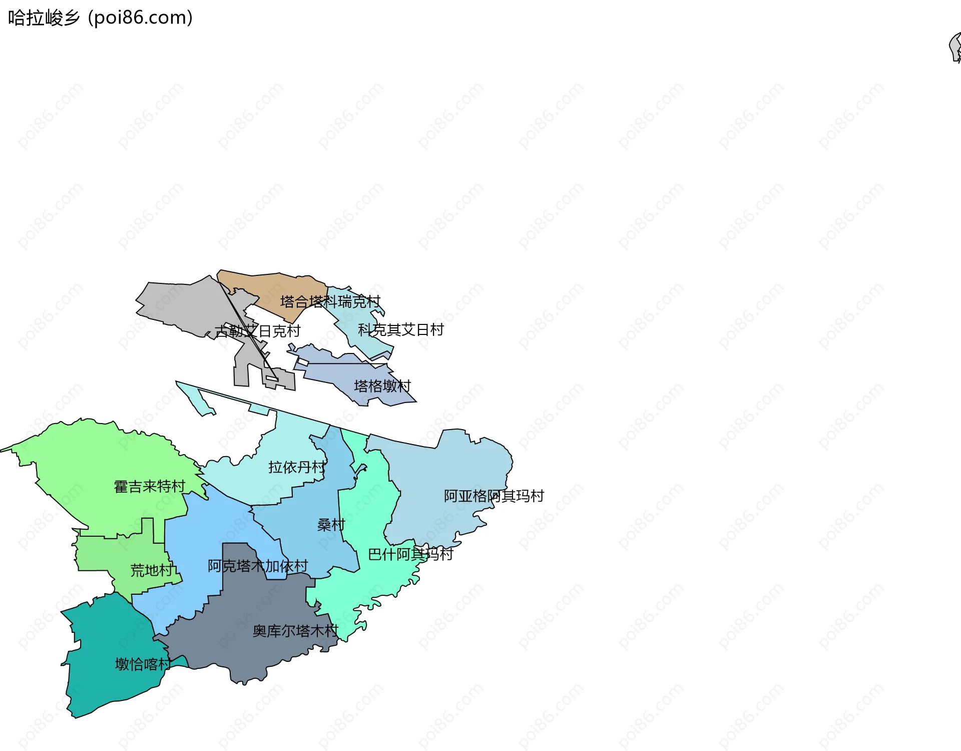 哈拉峻乡边界地图(五级行政区划)