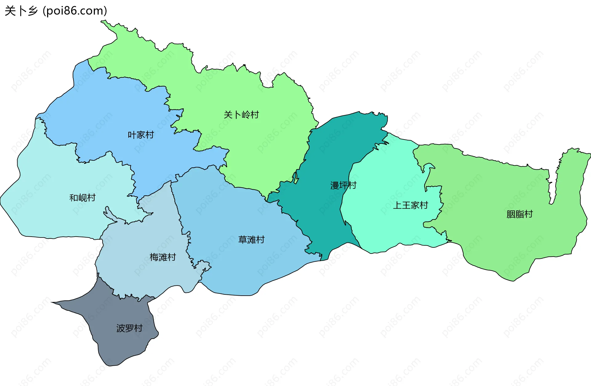 关卜乡边界地图(五级行政区划)