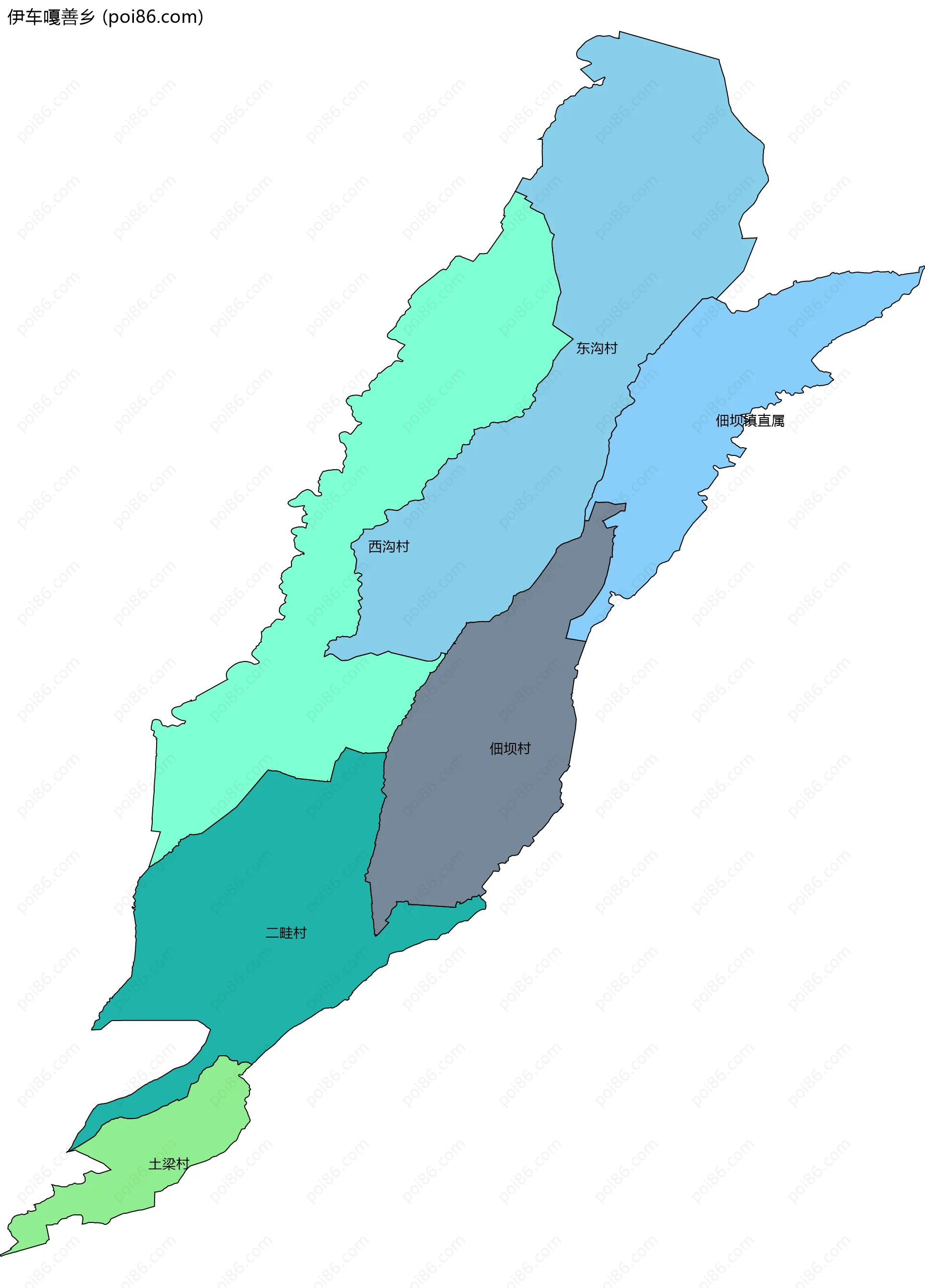 伊车嘎善乡边界地图(五级行政区划)
