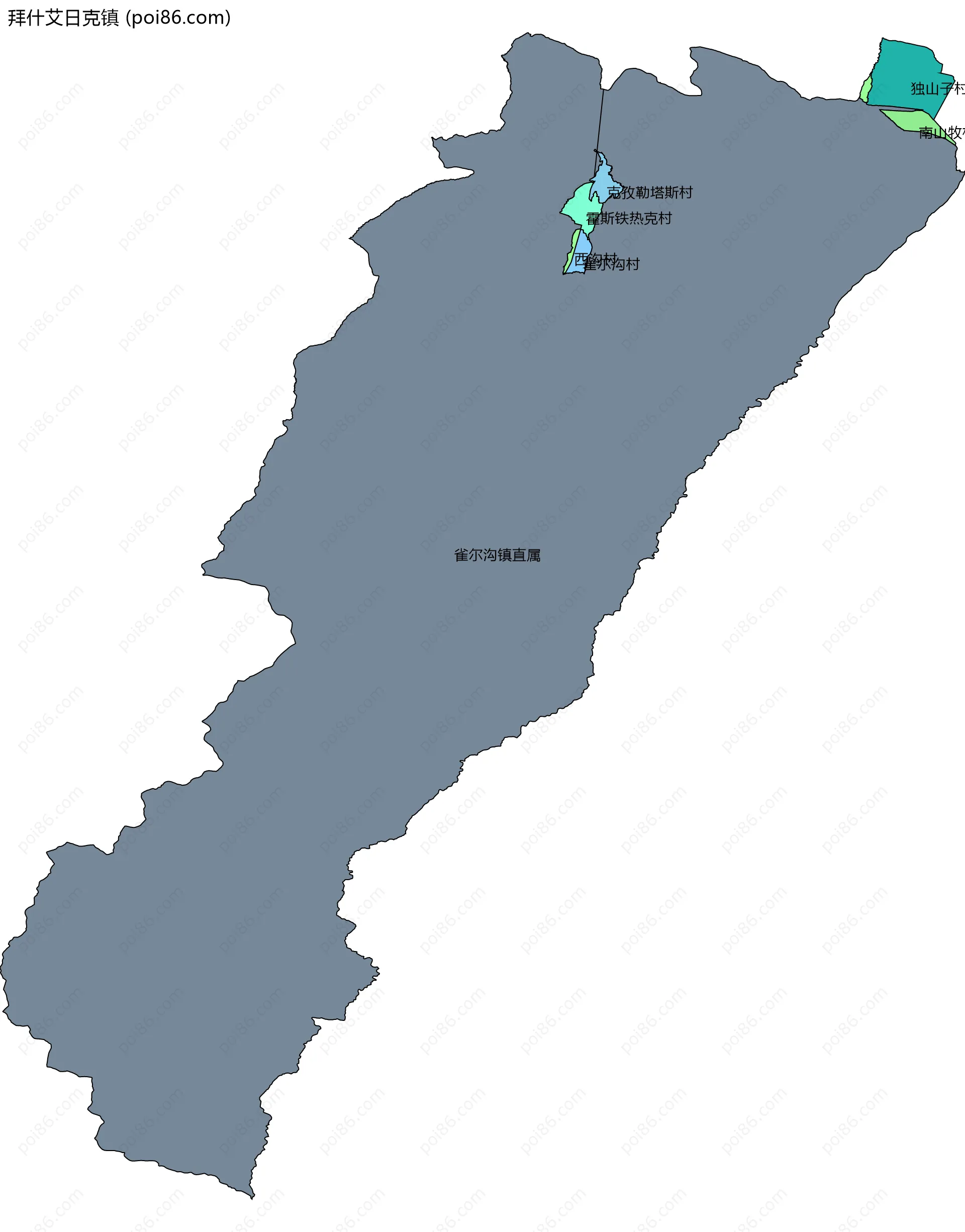 拜什艾日克镇边界地图(五级行政区划)