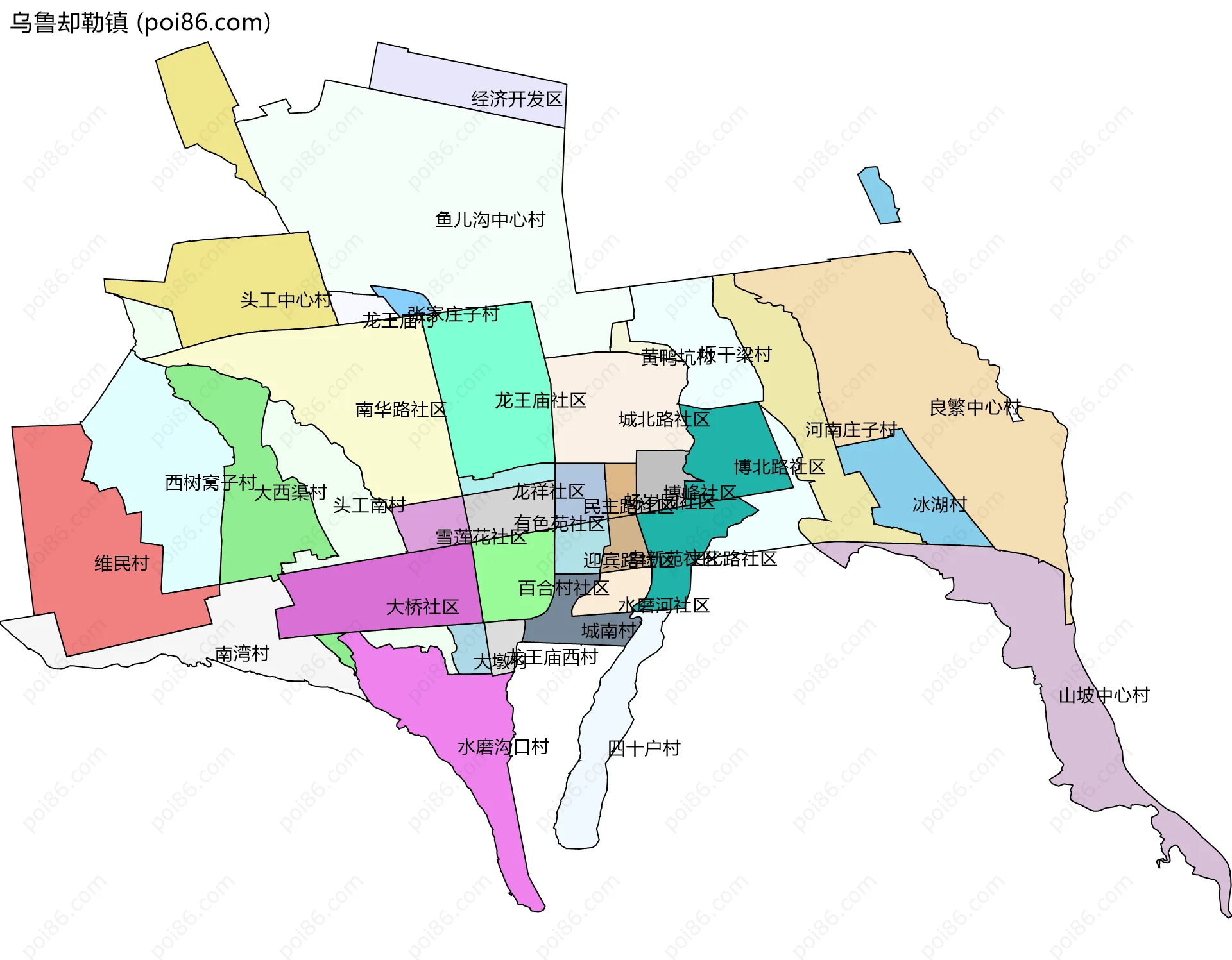 乌鲁却勒镇边界地图(五级行政区划)