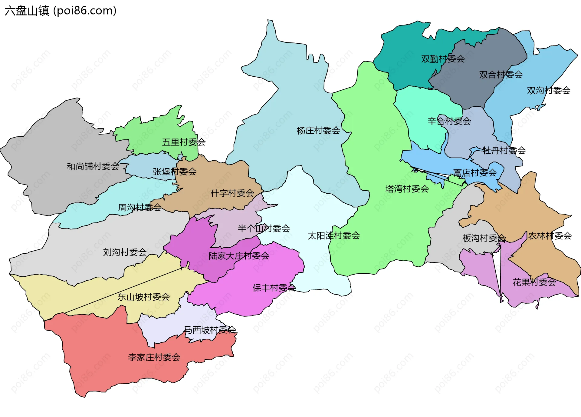 六盘山镇边界地图(五级行政区划)