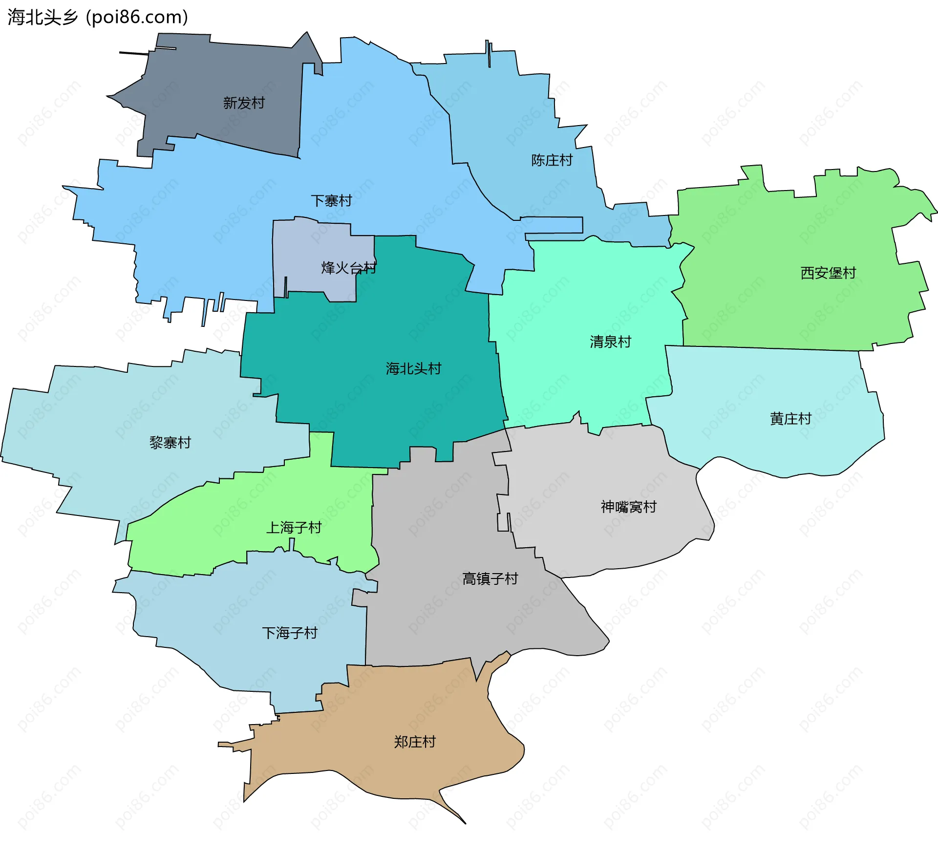 海北头乡边界地图(五级行政区划)