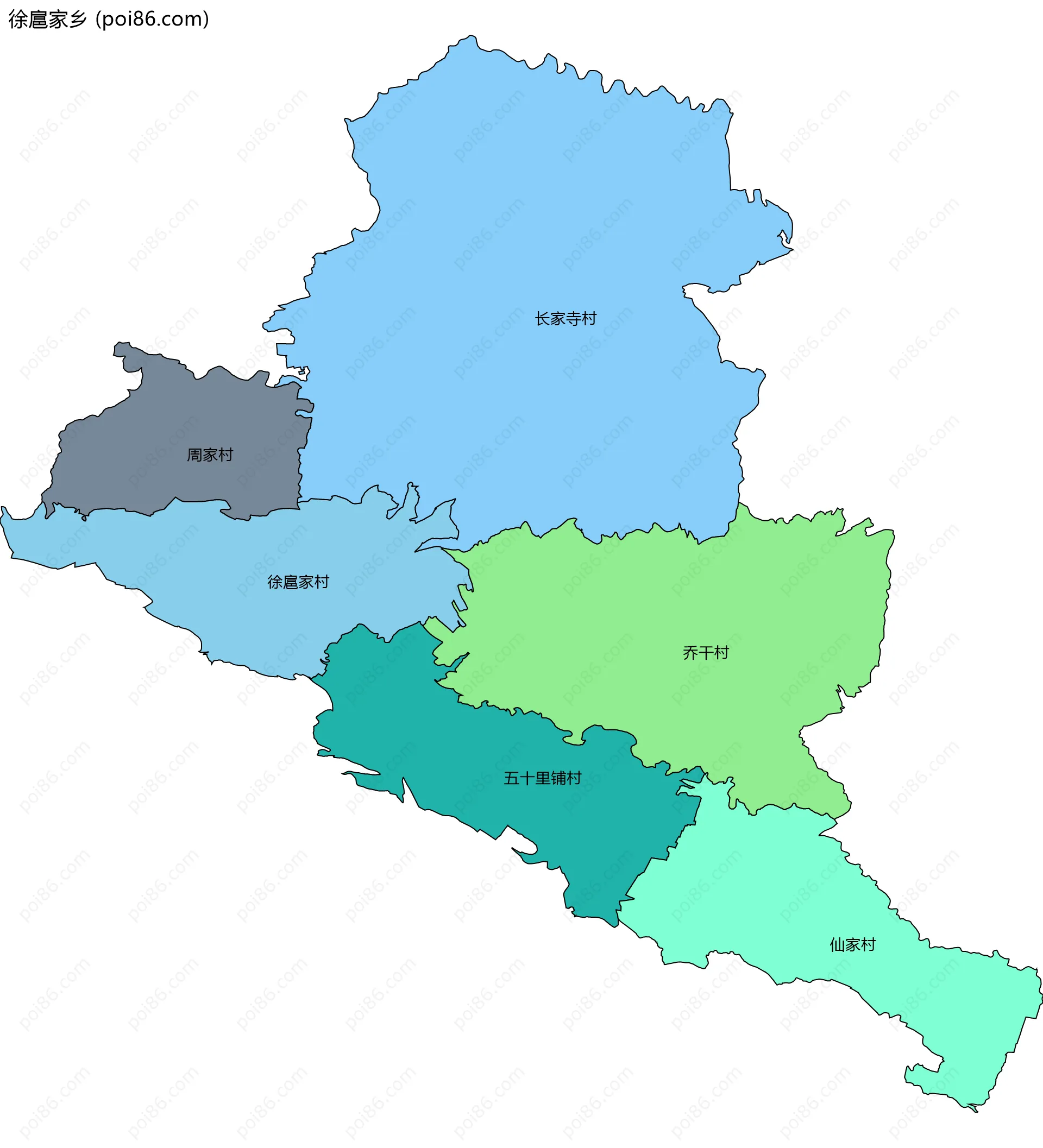 徐扈家乡边界地图(五级行政区划)