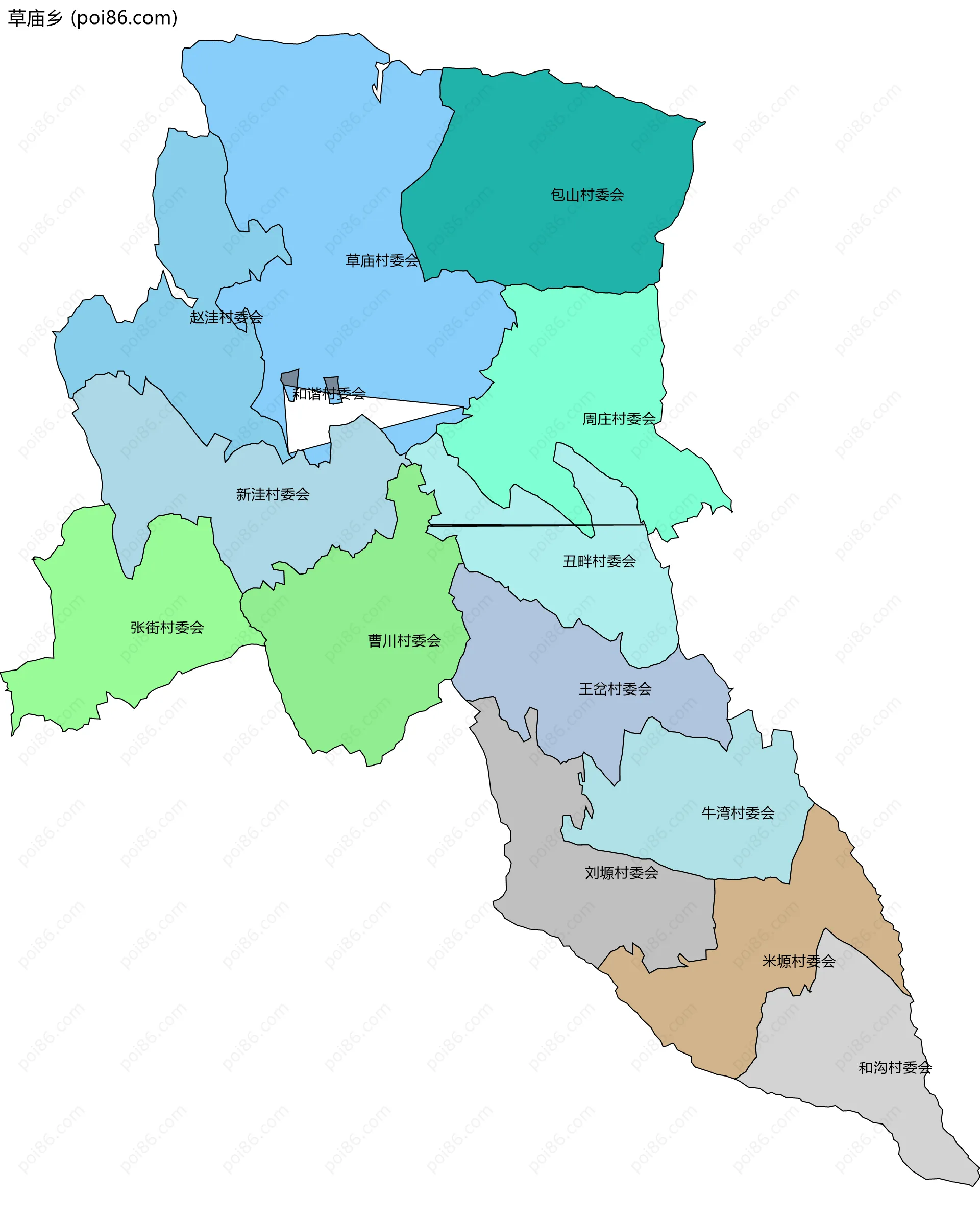 草庙乡边界地图(五级行政区划)