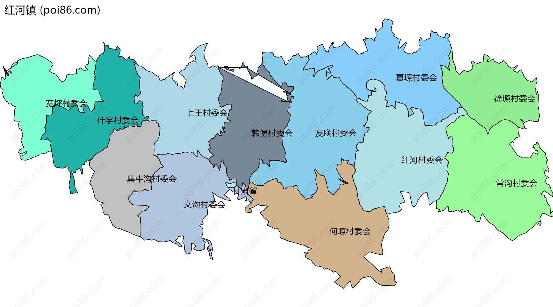 红河镇边界地图(五级行政区划)
