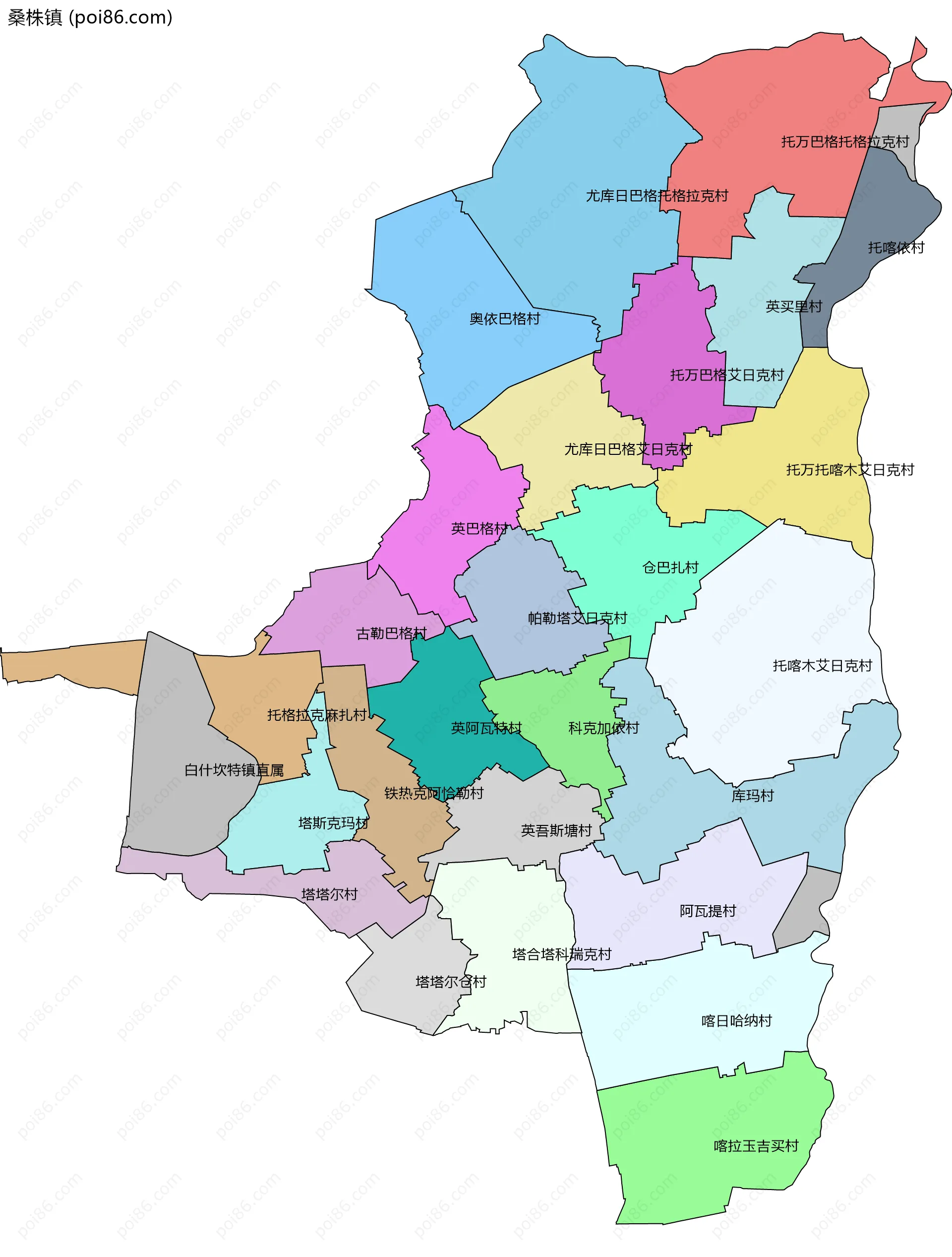 桑株镇边界地图(五级行政区划)