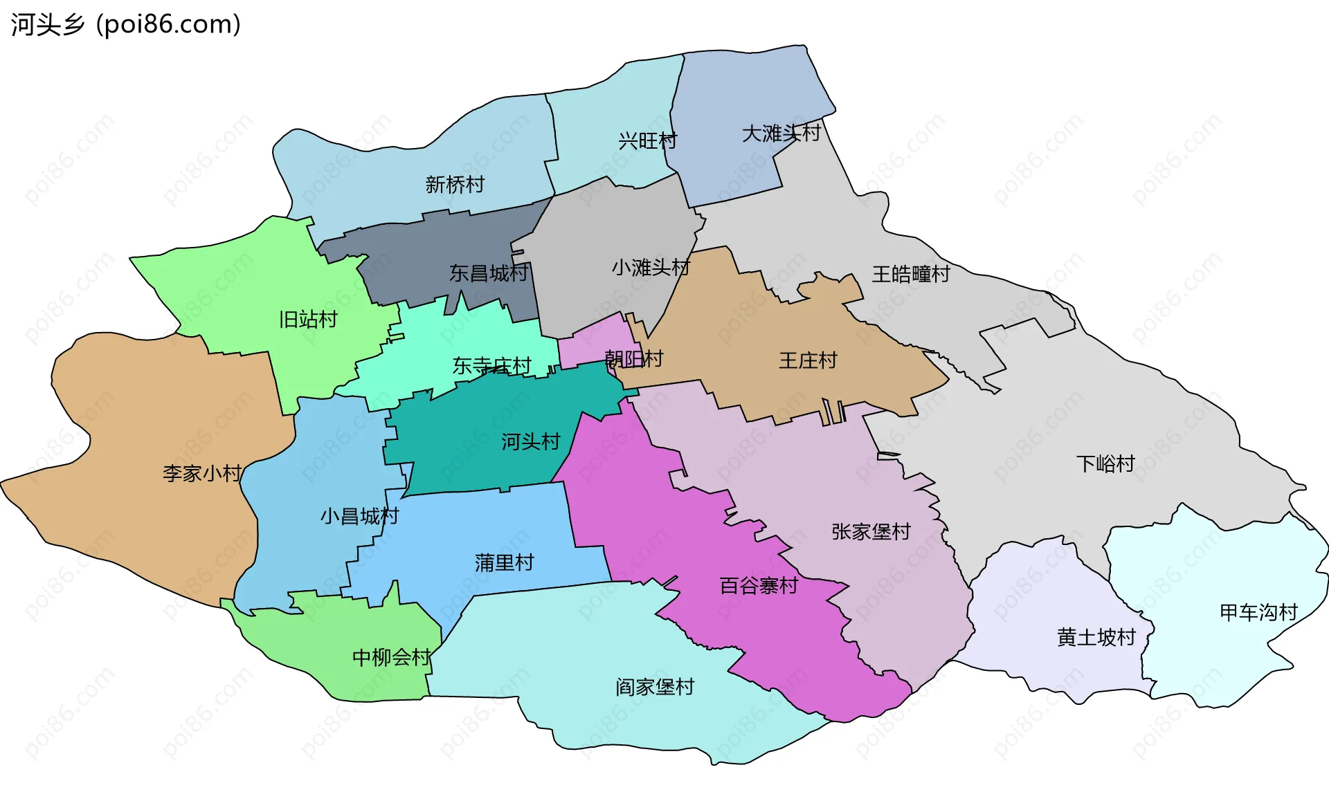 河头乡边界地图(五级行政区划)