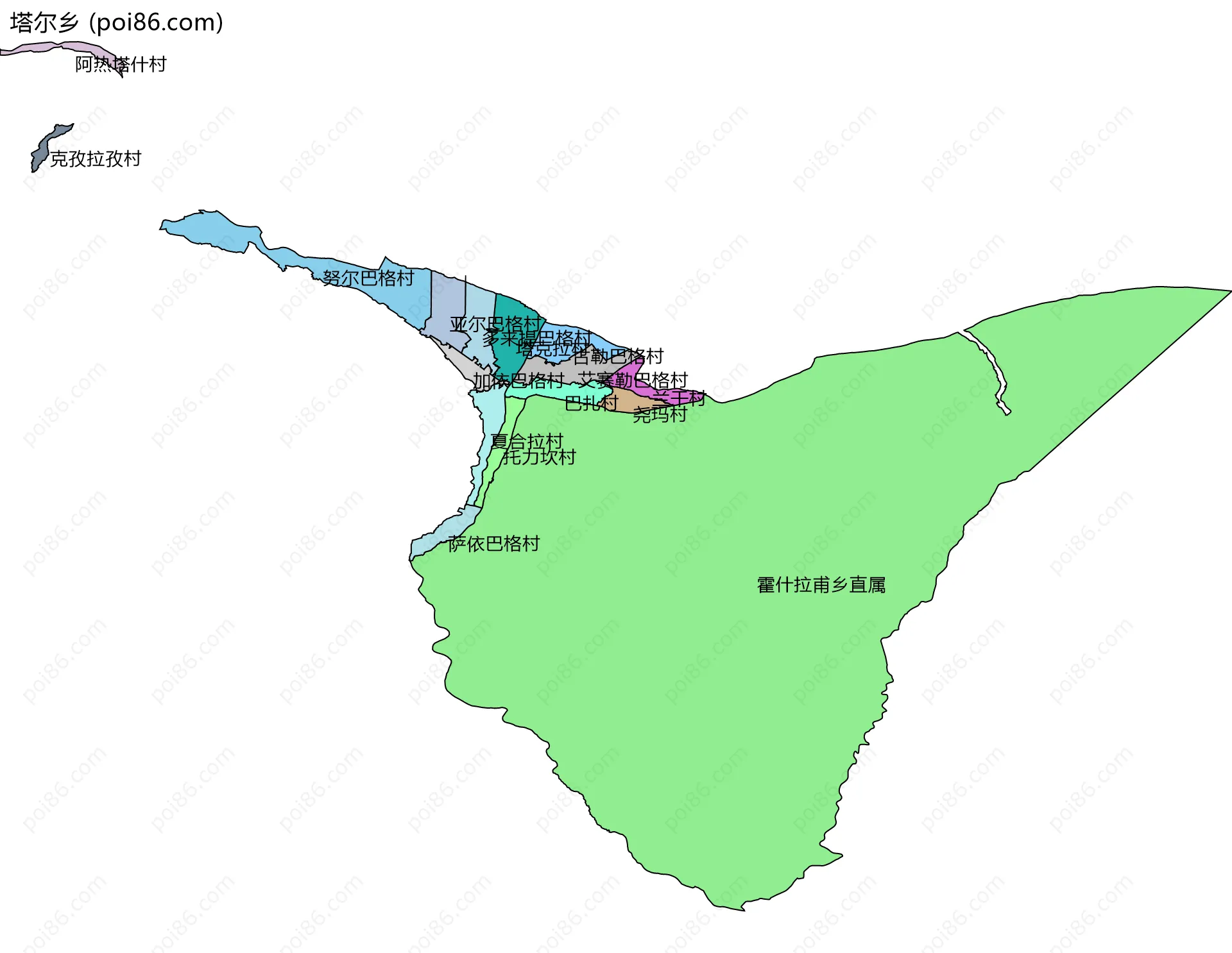 塔尔乡边界地图(五级行政区划)