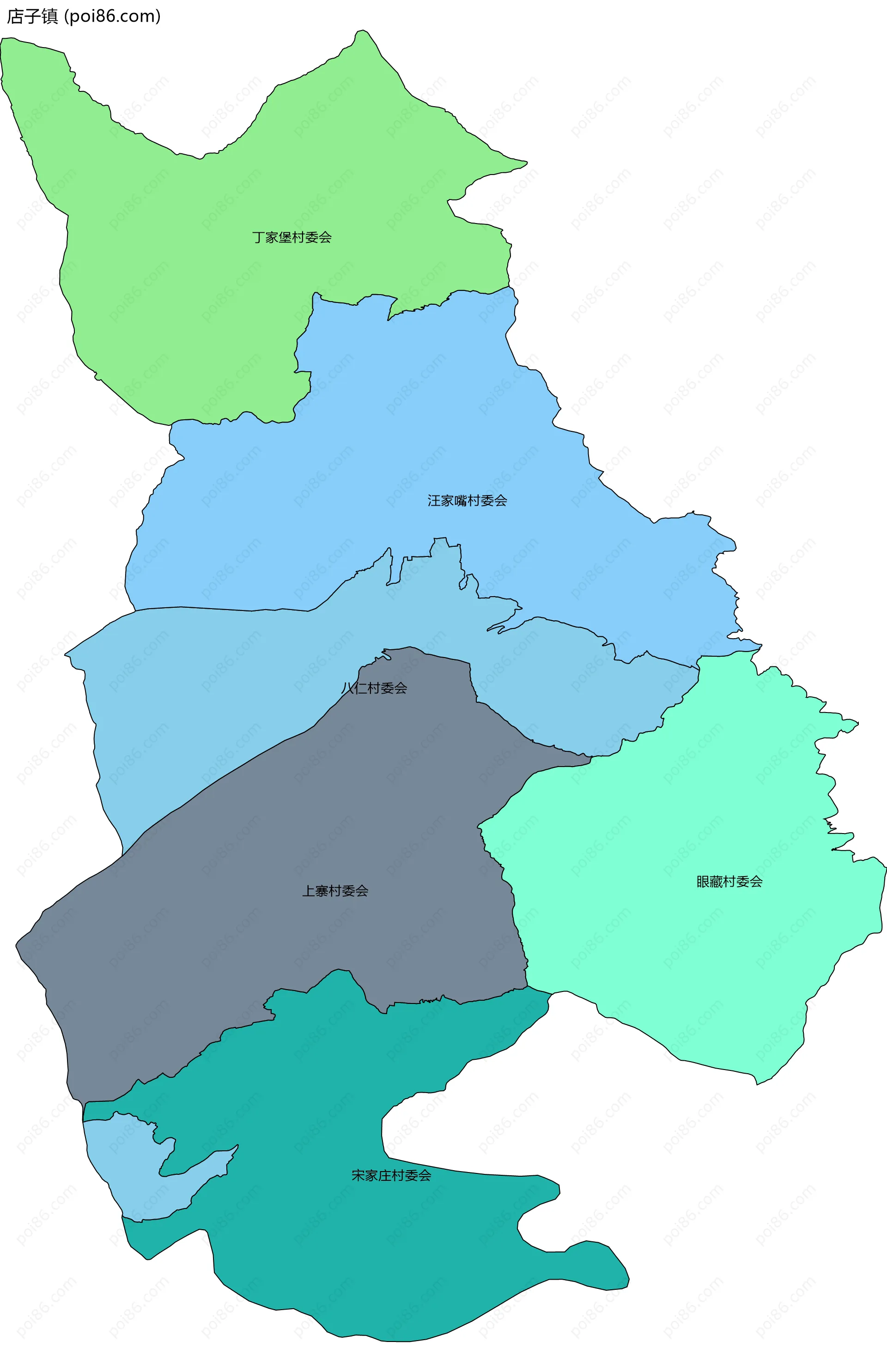 店子镇边界地图(五级行政区划)
