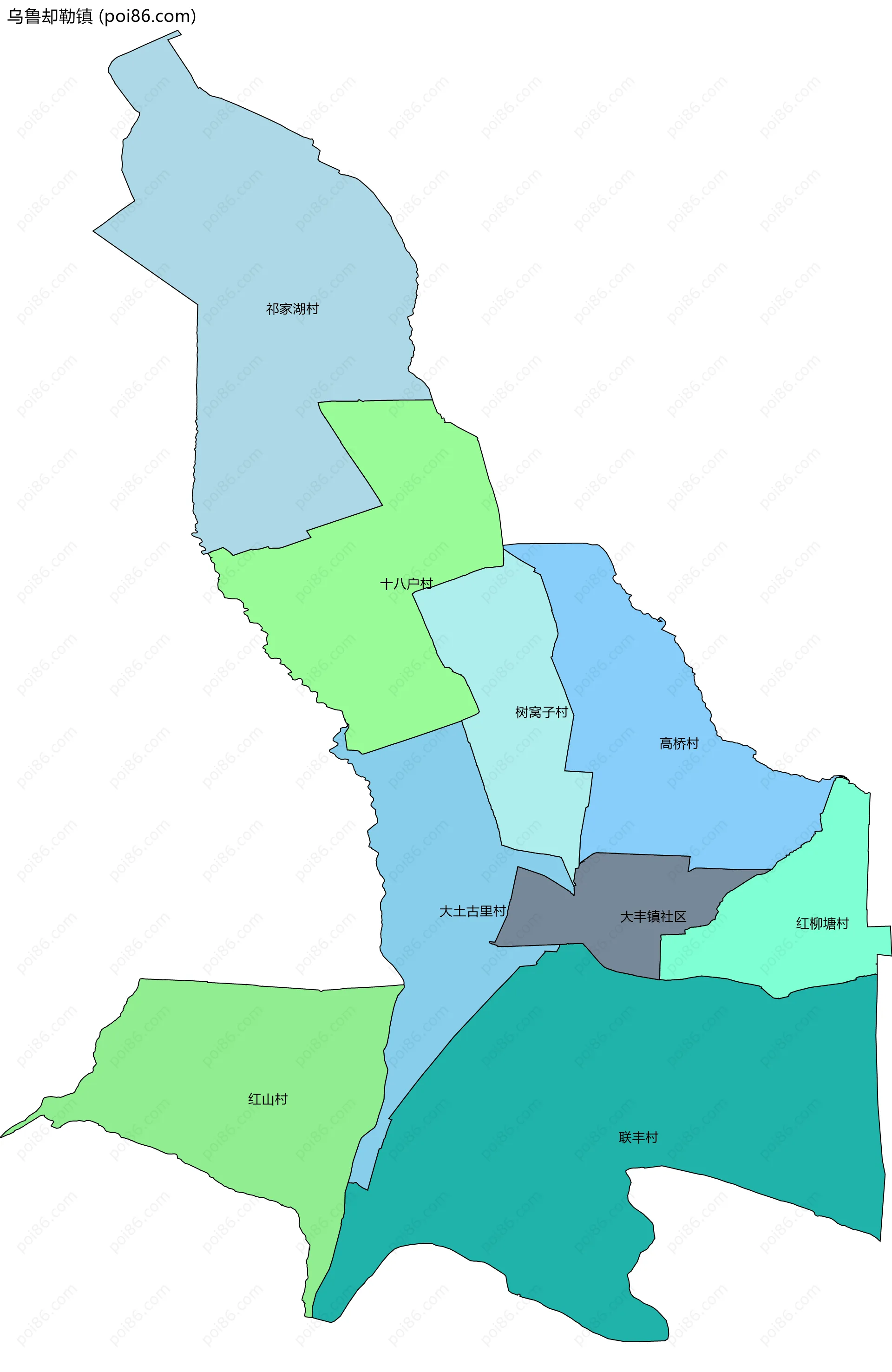 乌鲁却勒镇边界地图(五级行政区划)