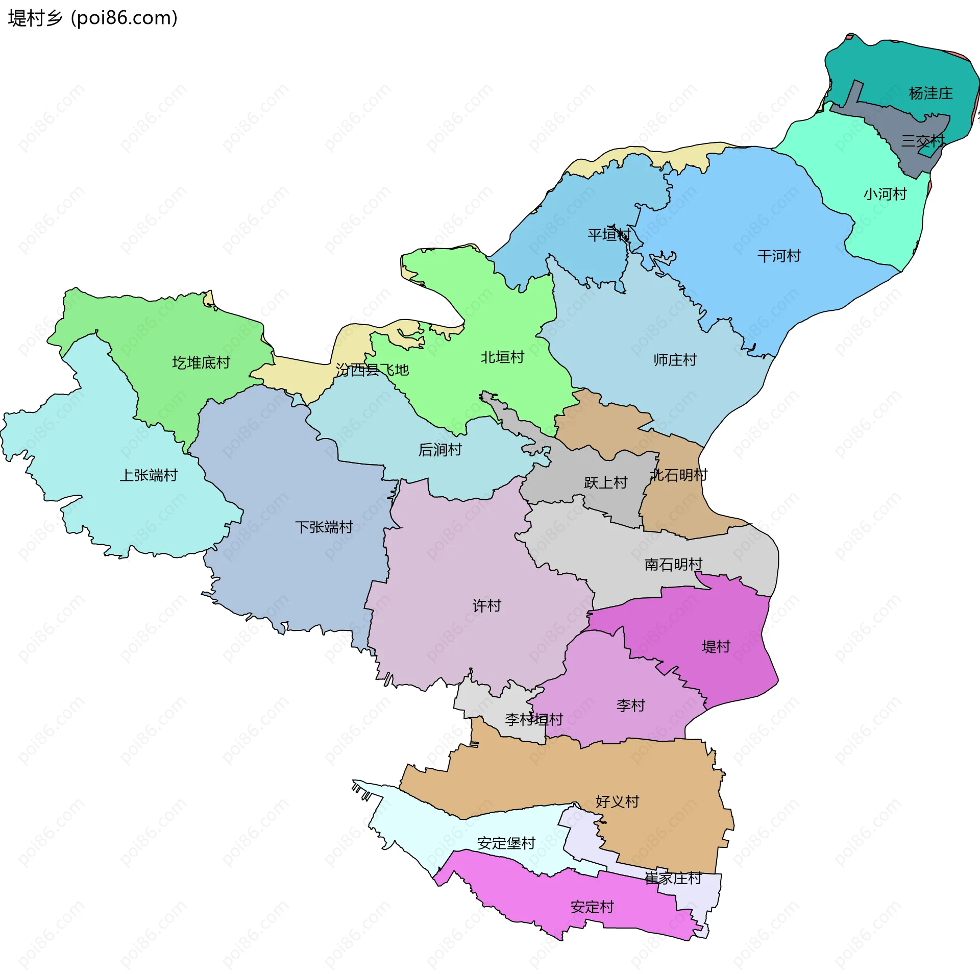 堤村乡边界地图(五级行政区划)