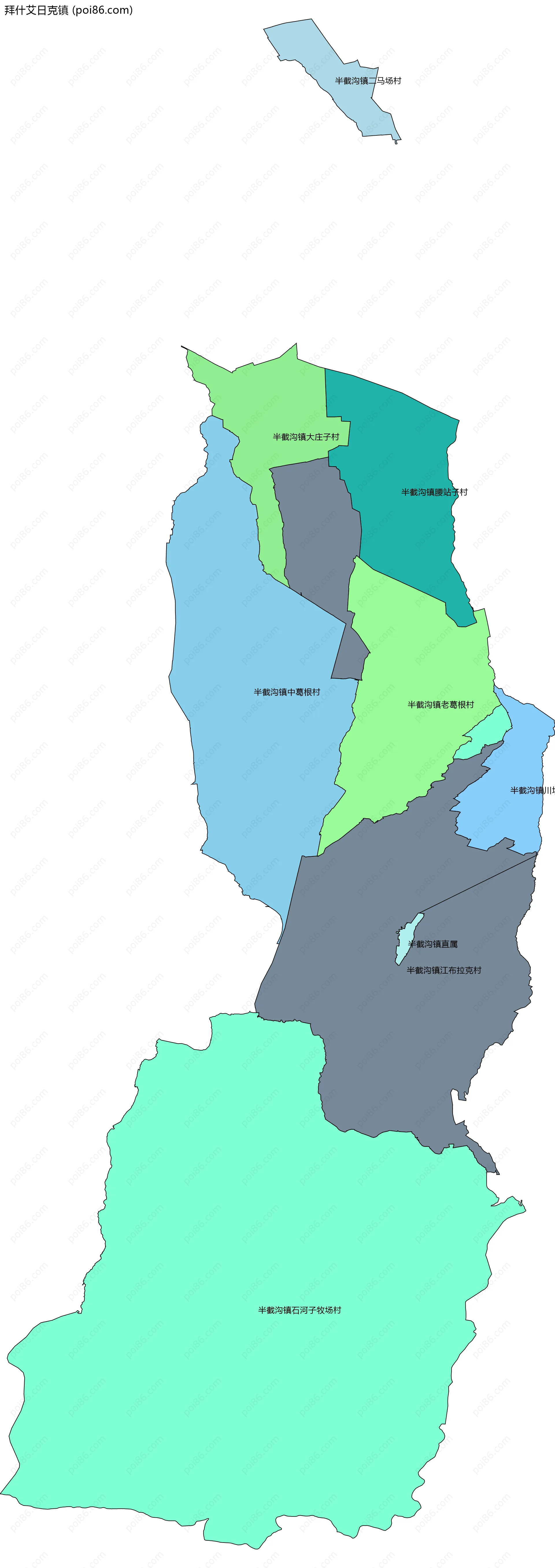拜什艾日克镇边界地图(五级行政区划)