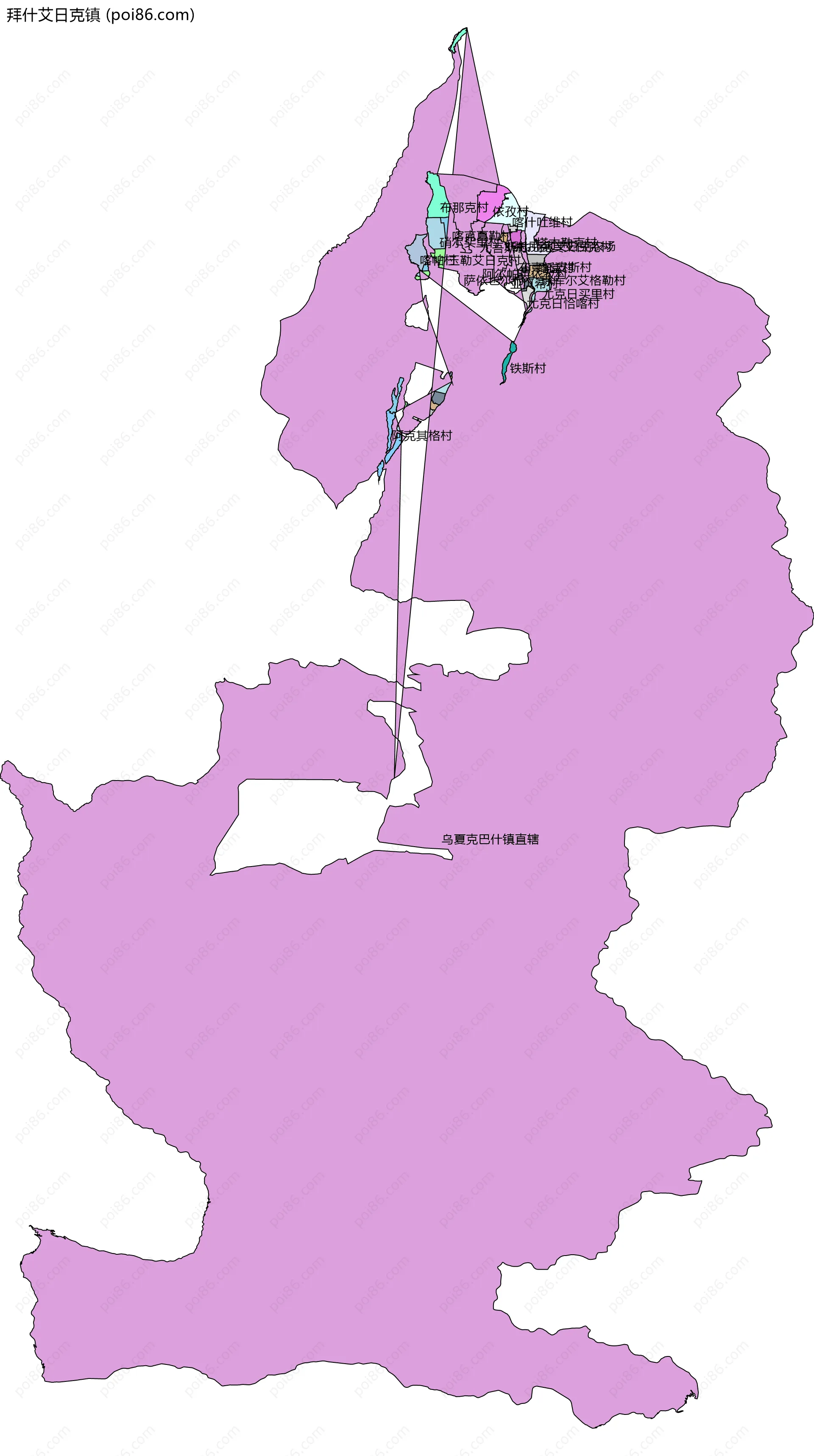 拜什艾日克镇边界地图(五级行政区划)