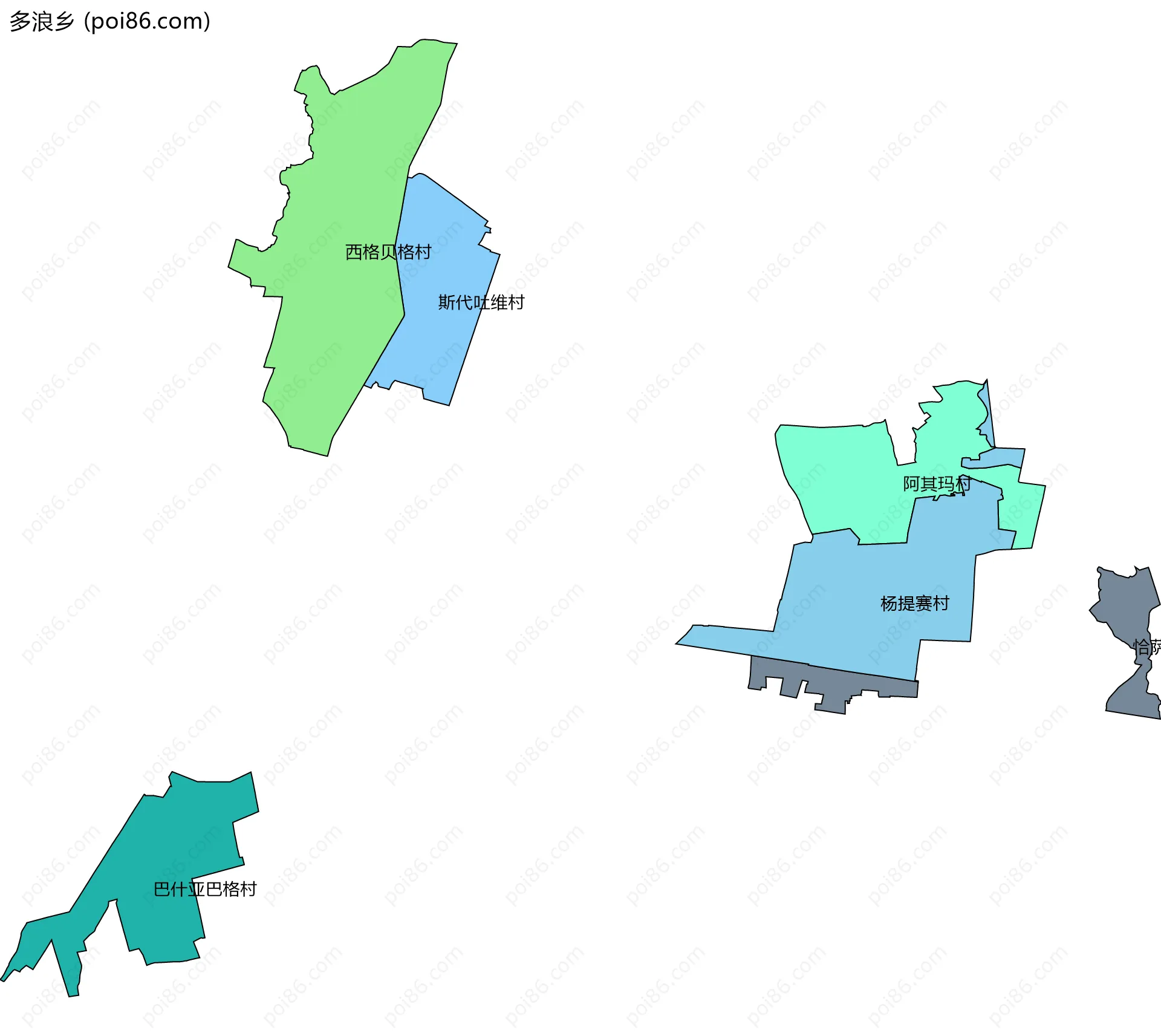 多浪乡边界地图(五级行政区划)