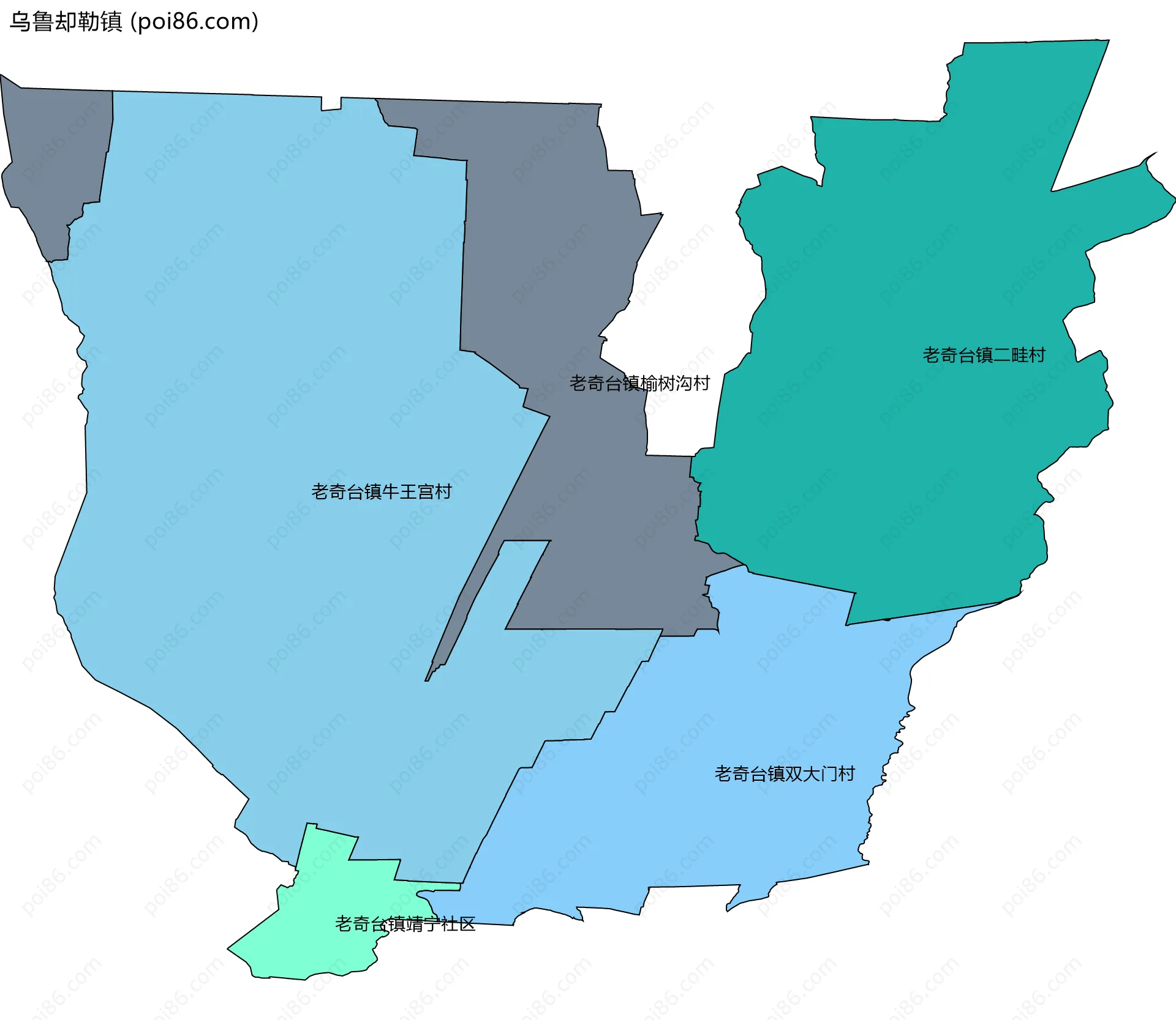 乌鲁却勒镇边界地图(五级行政区划)