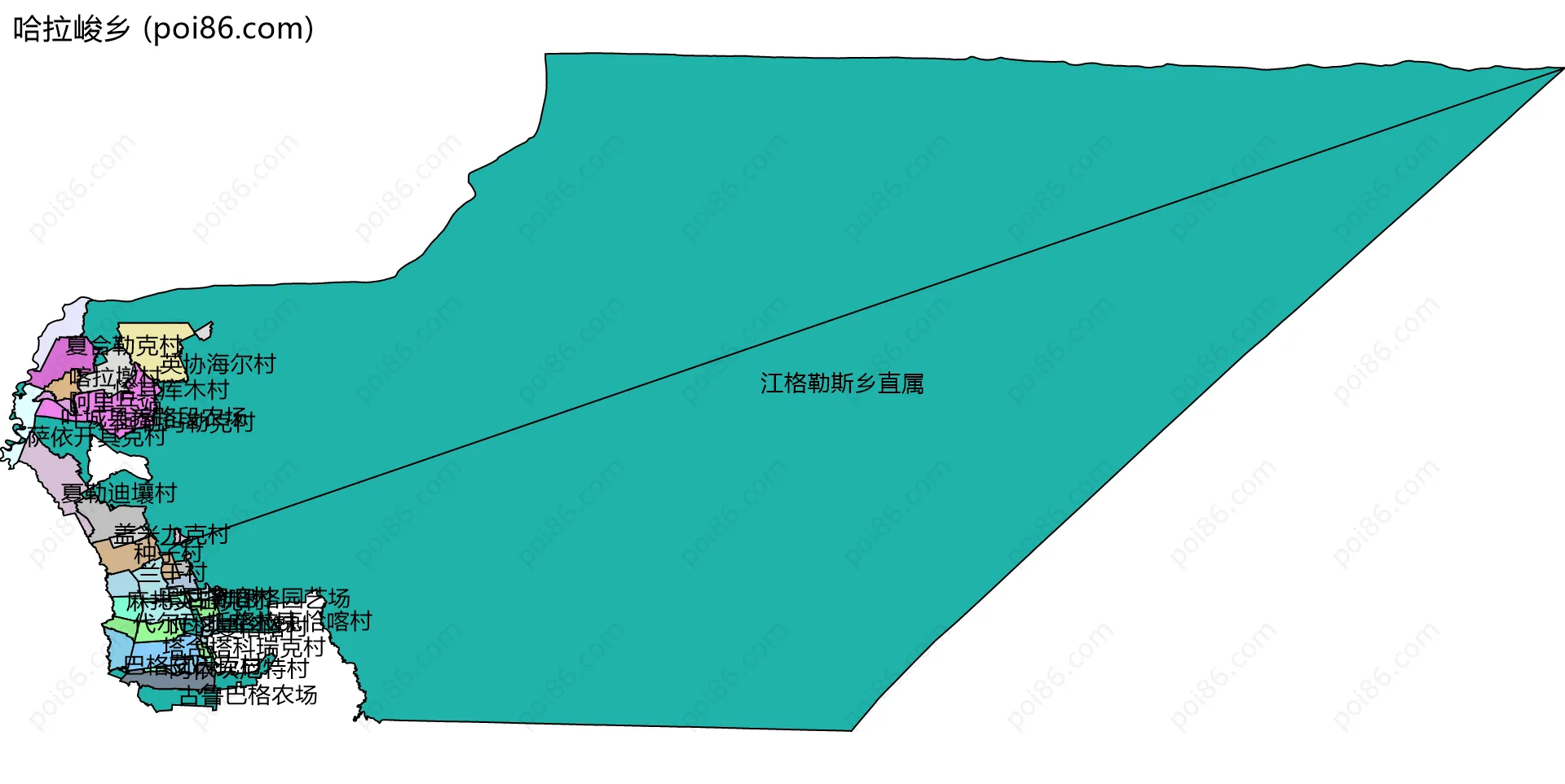 哈拉峻乡边界地图(五级行政区划)