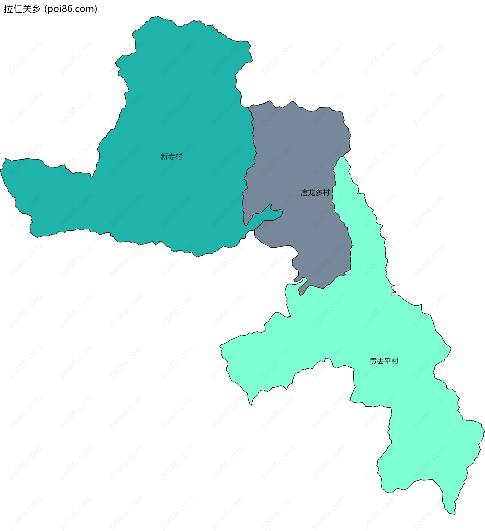 拉仁关乡边界地图(五级行政区划)