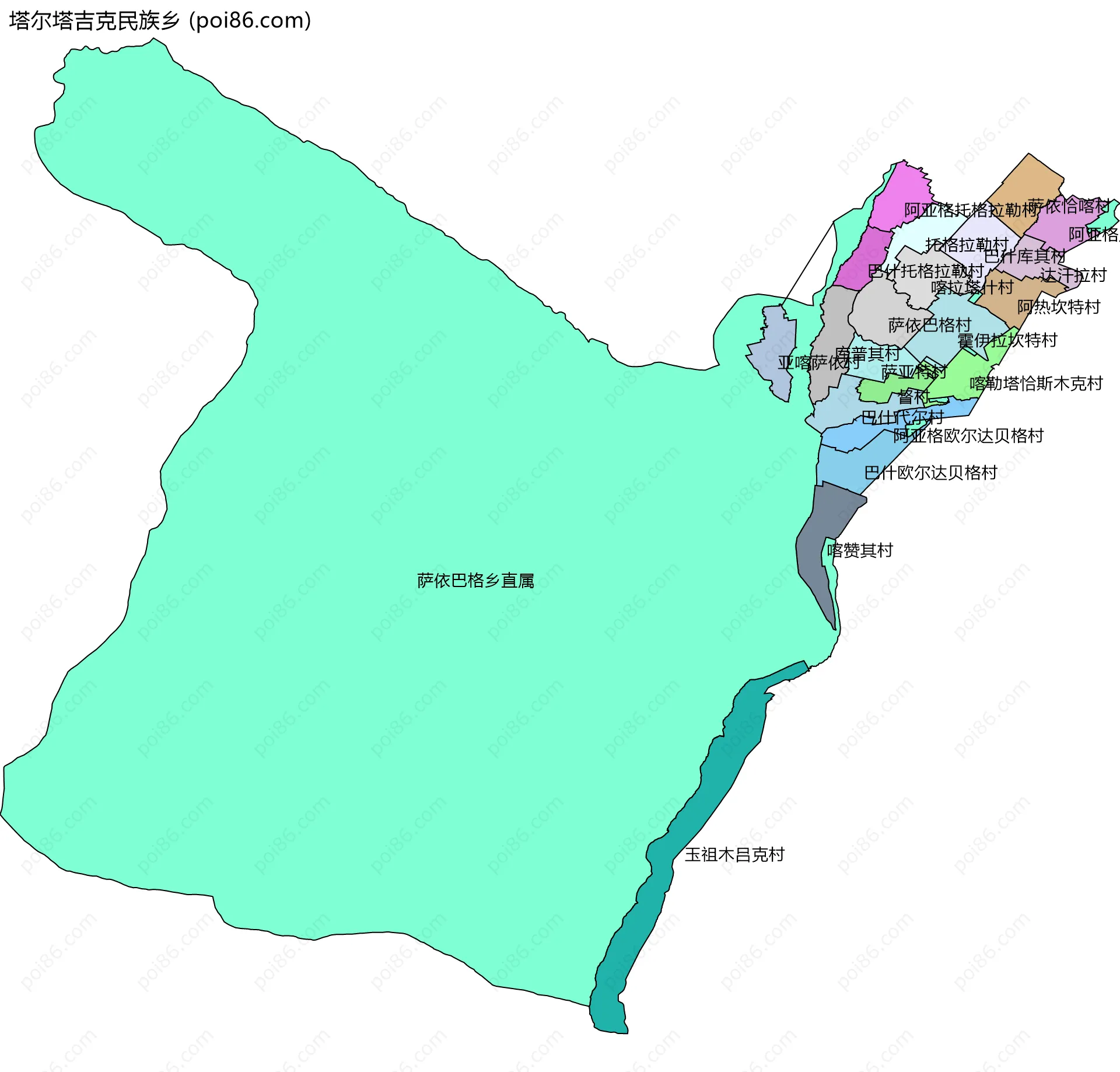 塔尔塔吉克民族乡边界地图(五级行政区划)