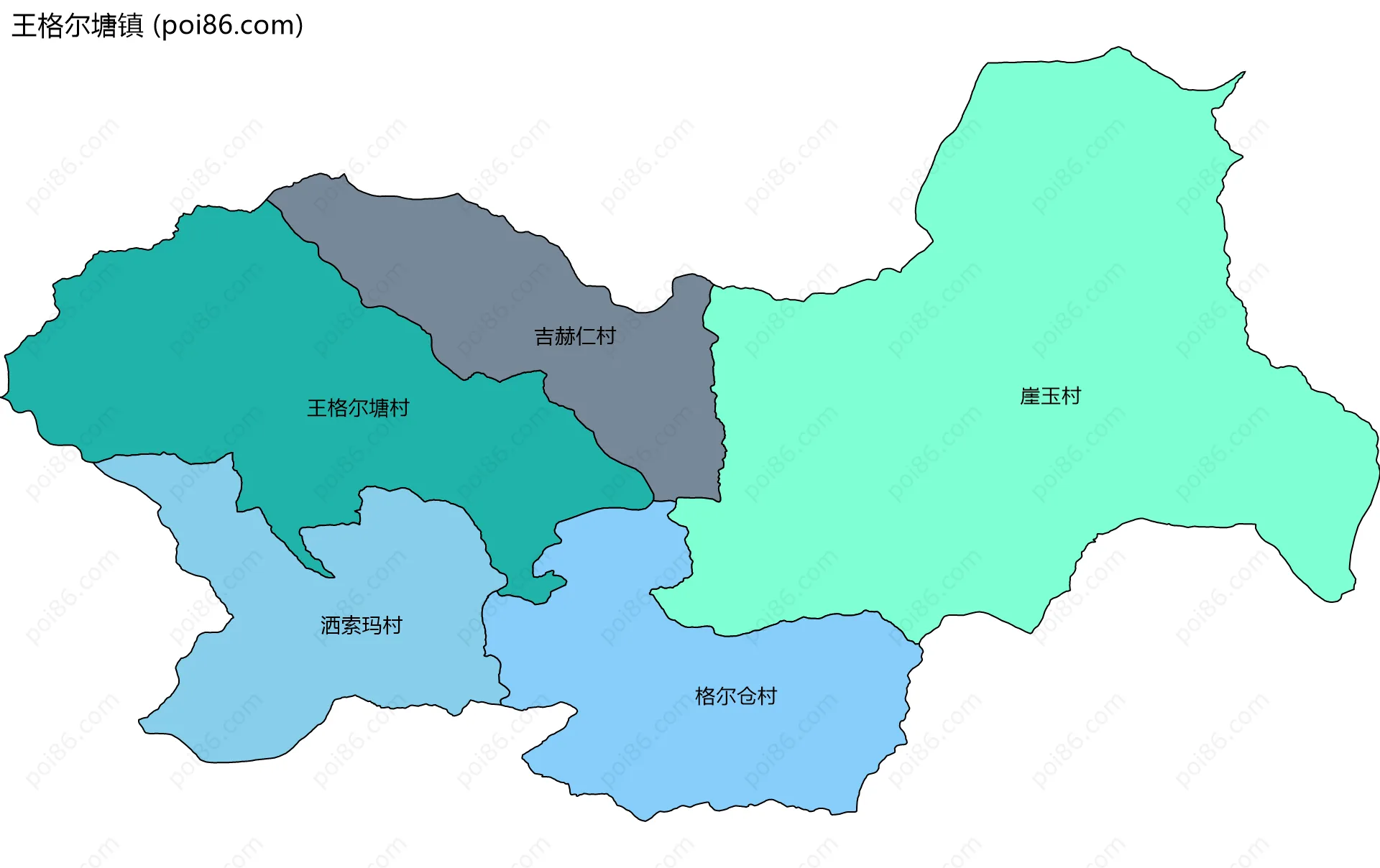 王格尔塘镇边界地图(五级行政区划)