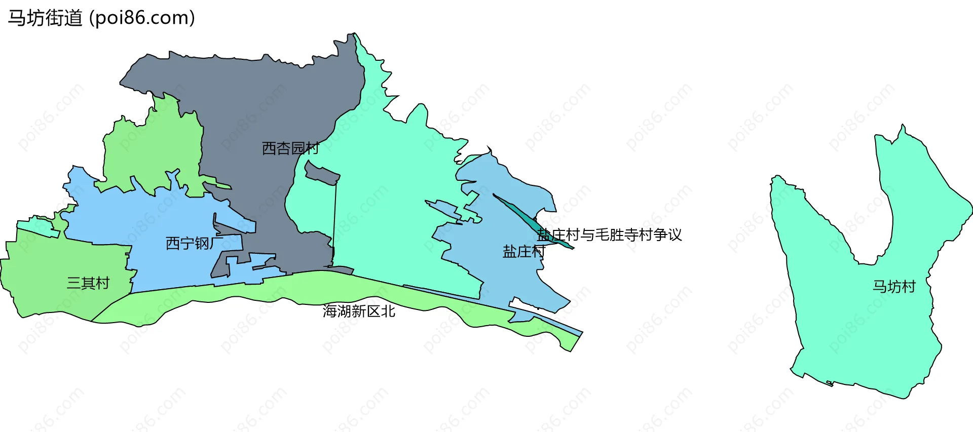 马坊街道边界地图(五级行政区划)