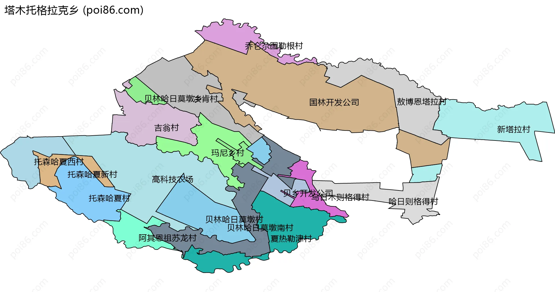 塔木托格拉克乡边界地图(五级行政区划)