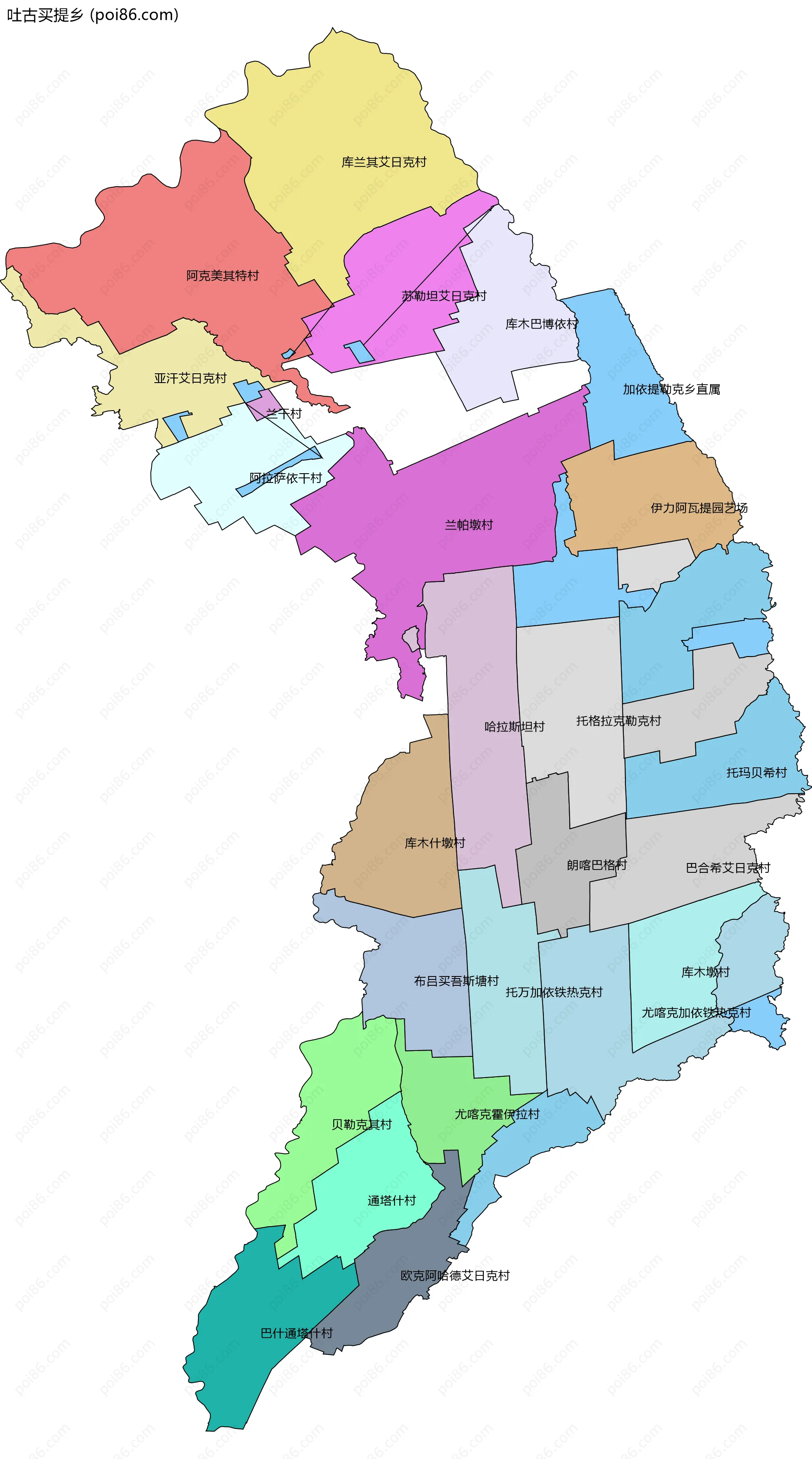 吐古买提乡边界地图(五级行政区划)