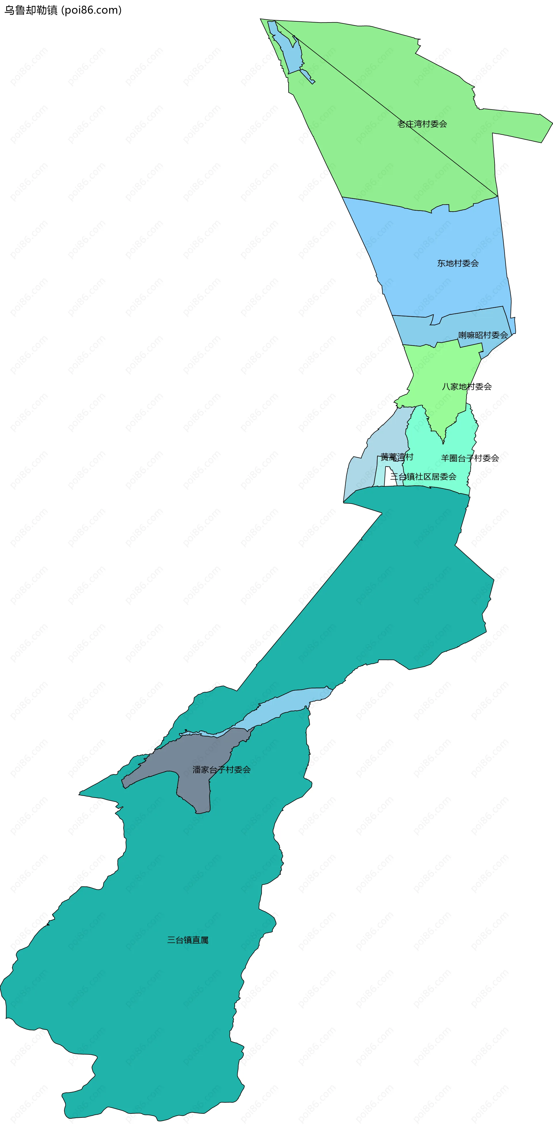 乌鲁却勒镇边界地图(五级行政区划)