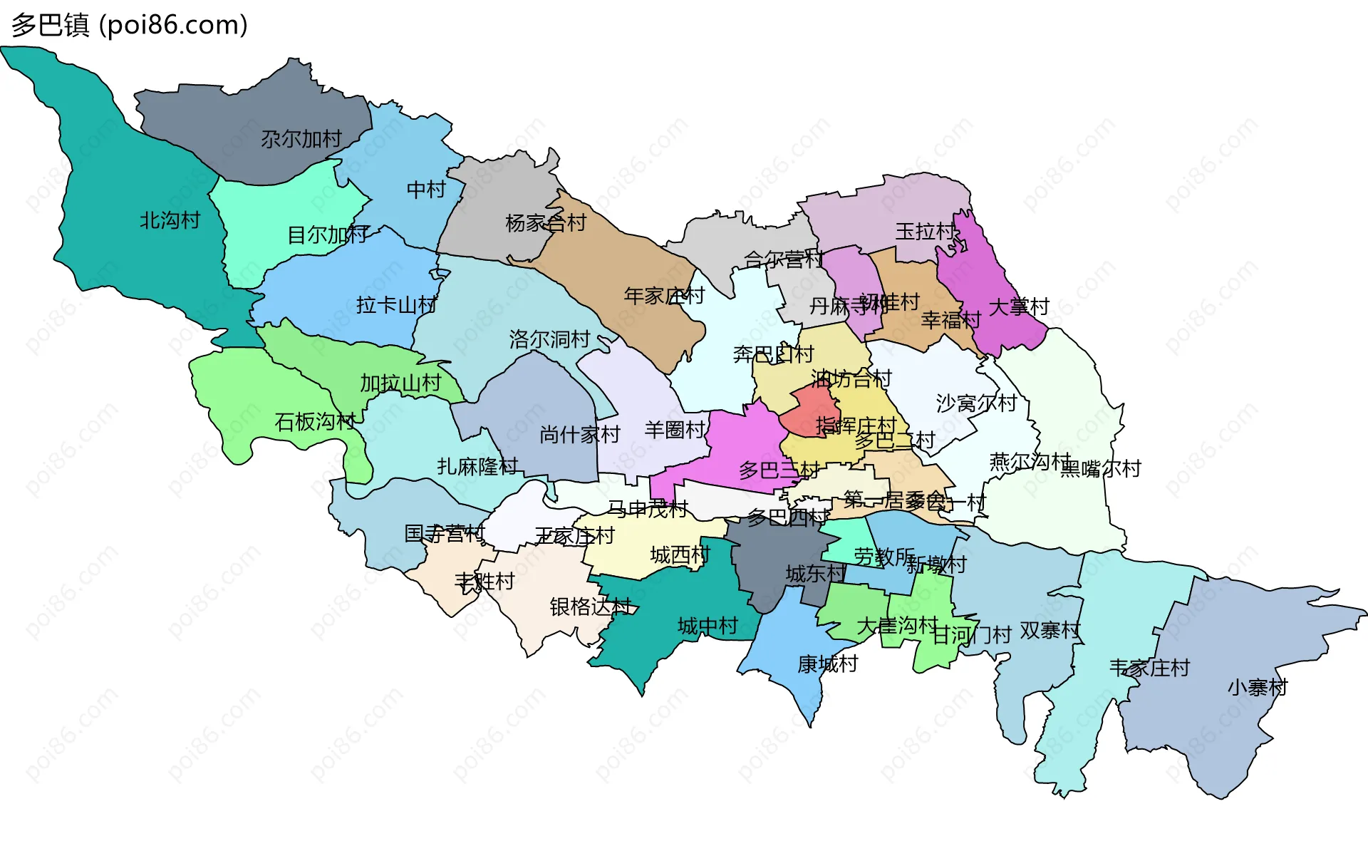 多巴镇边界地图(五级行政区划)