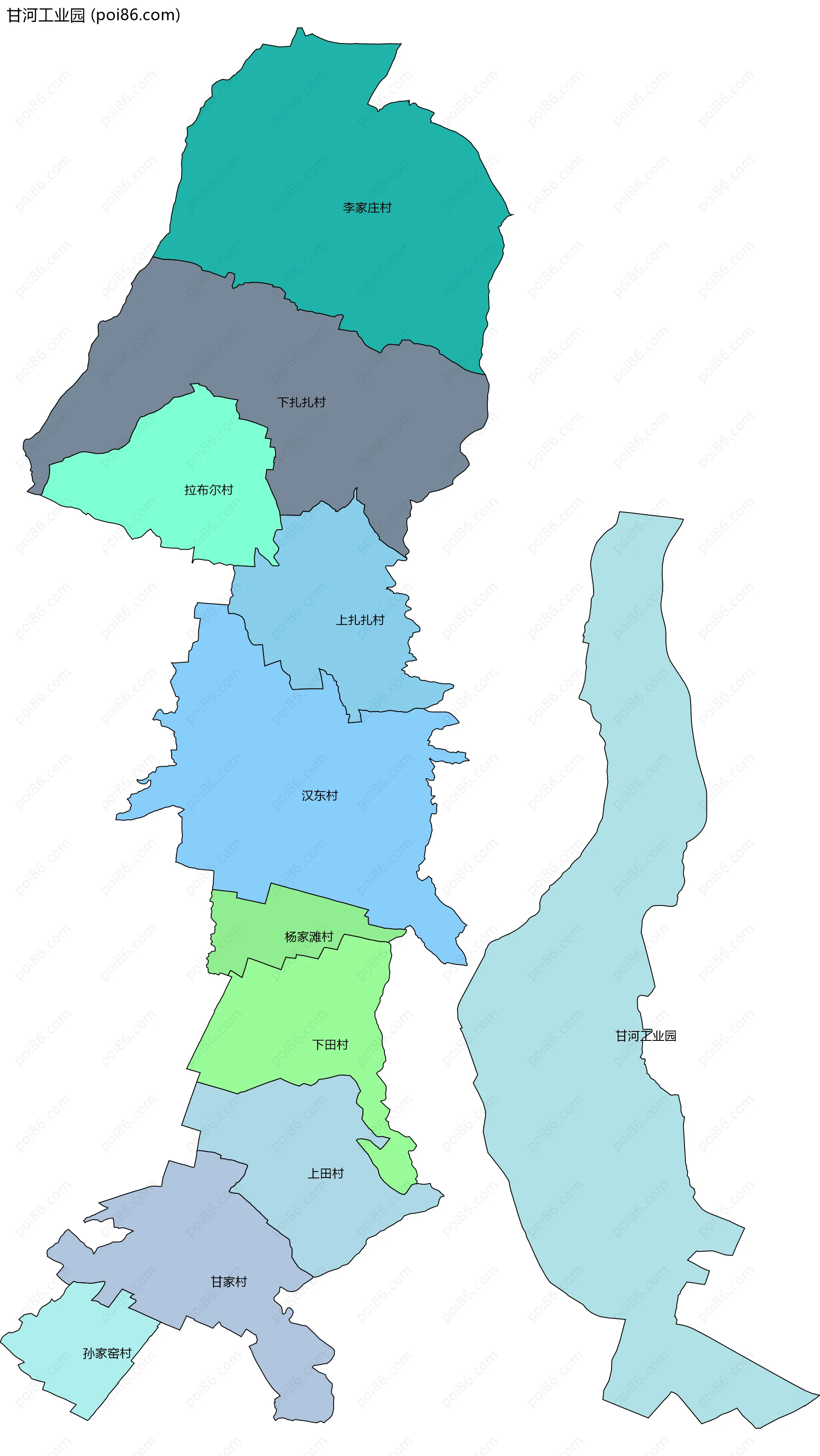甘河工业园边界地图(五级行政区划)